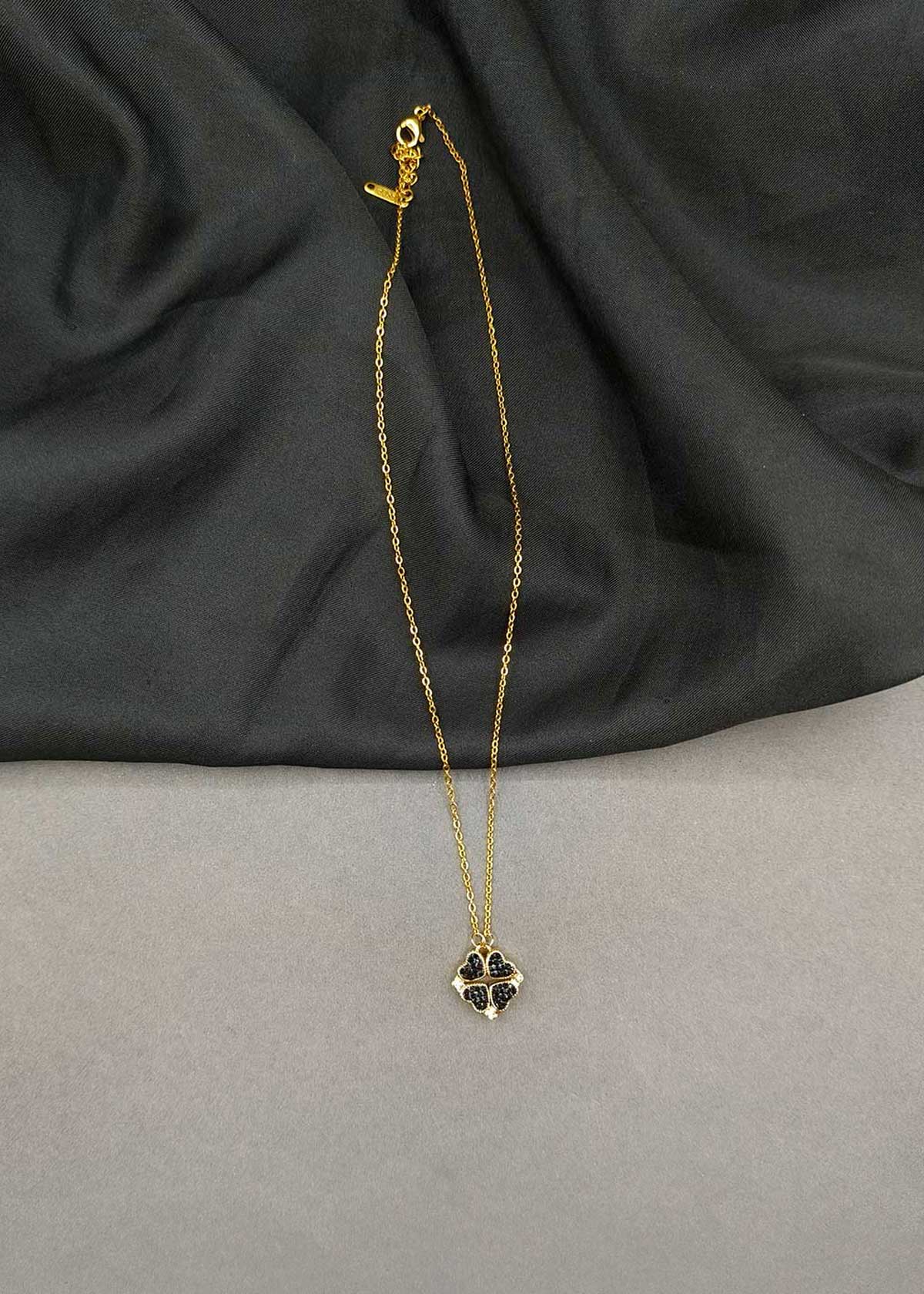 Two In One Reversible Heart Design Gold Plated Pendant With Adjustable Chain