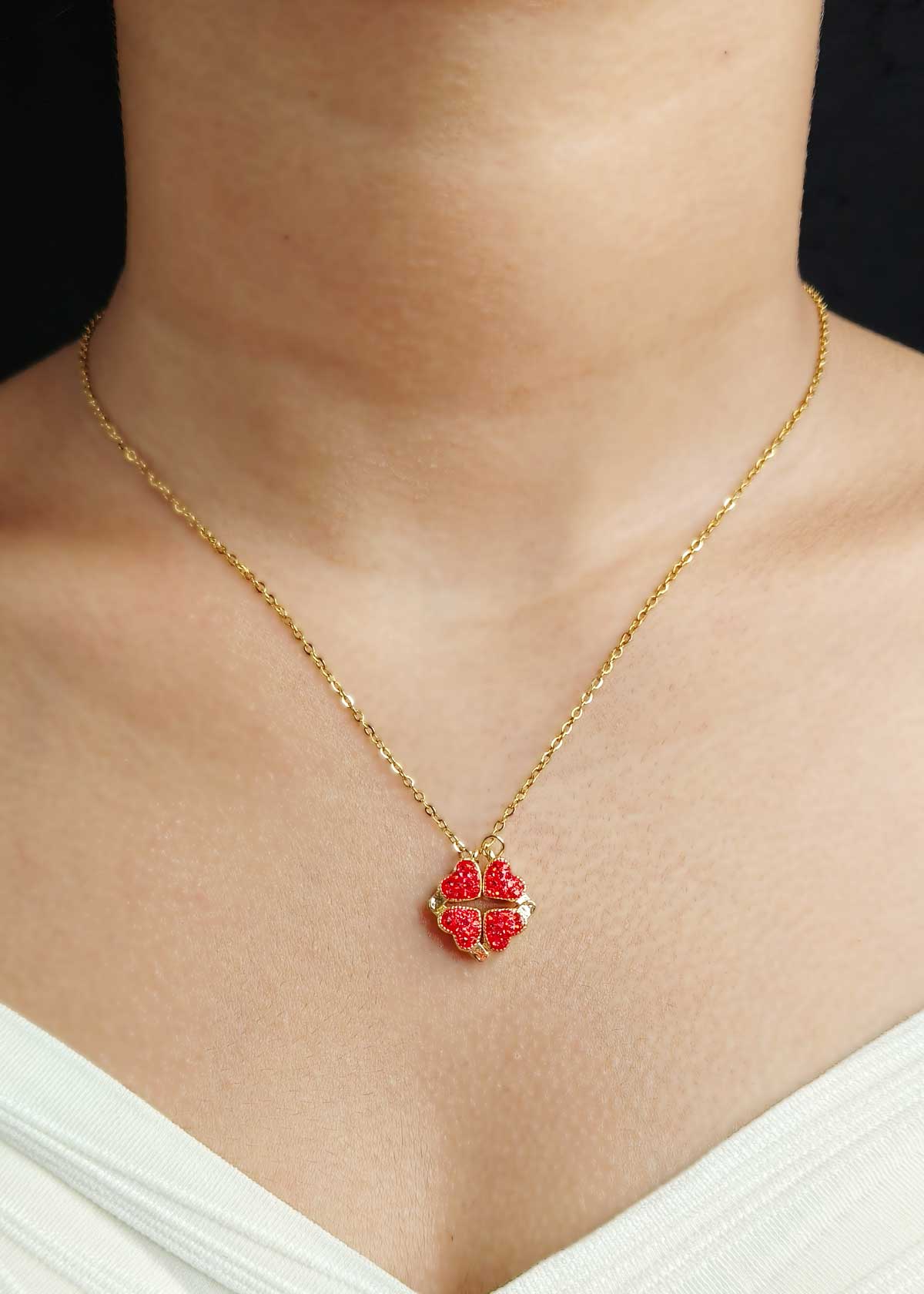 Two In One Reversible Heart Design Gold Plated Pendant With Adjustable Chain