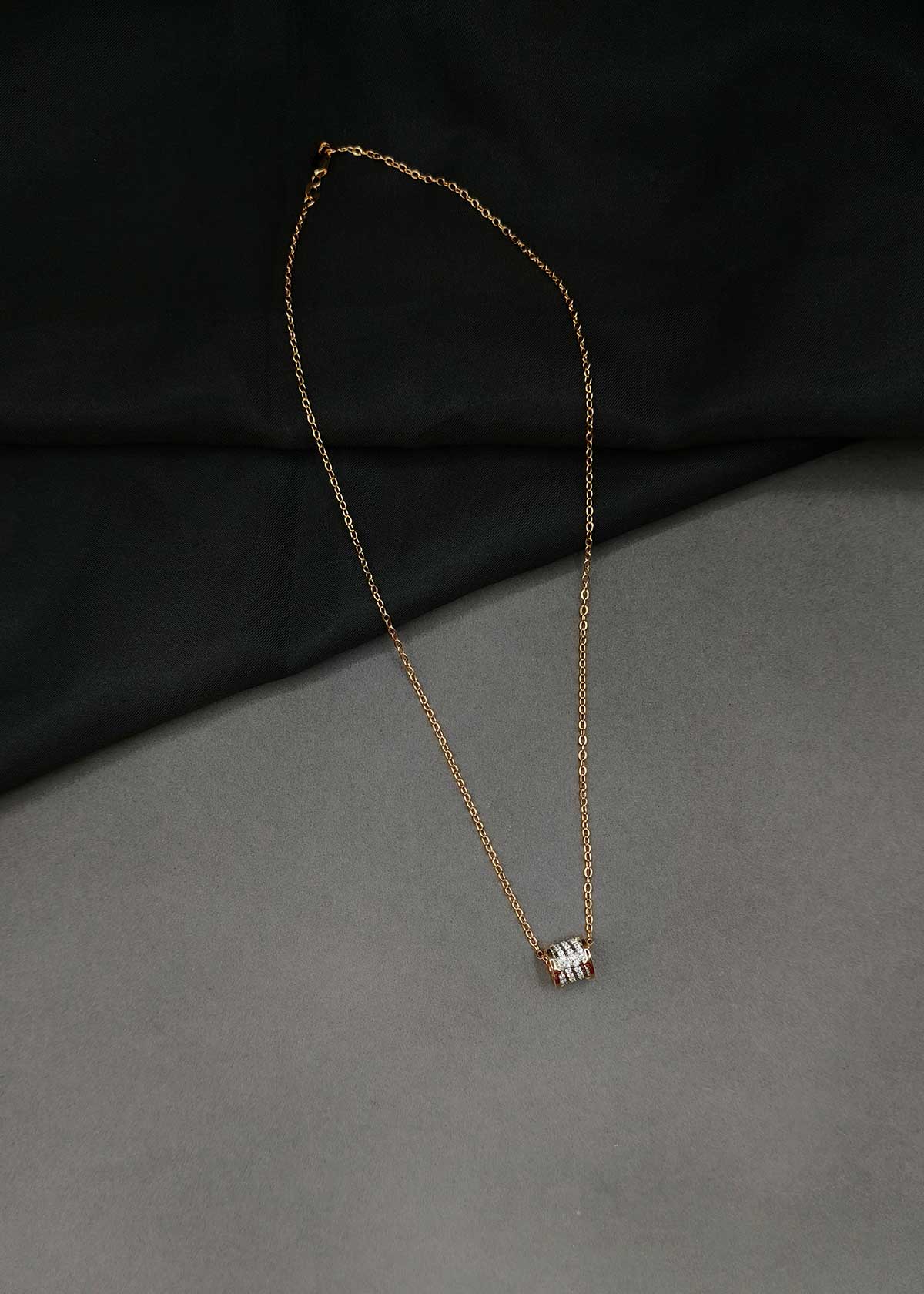 Sophisticated Cylindrical Cubic Zircon Dual Tone Pendant With Chain