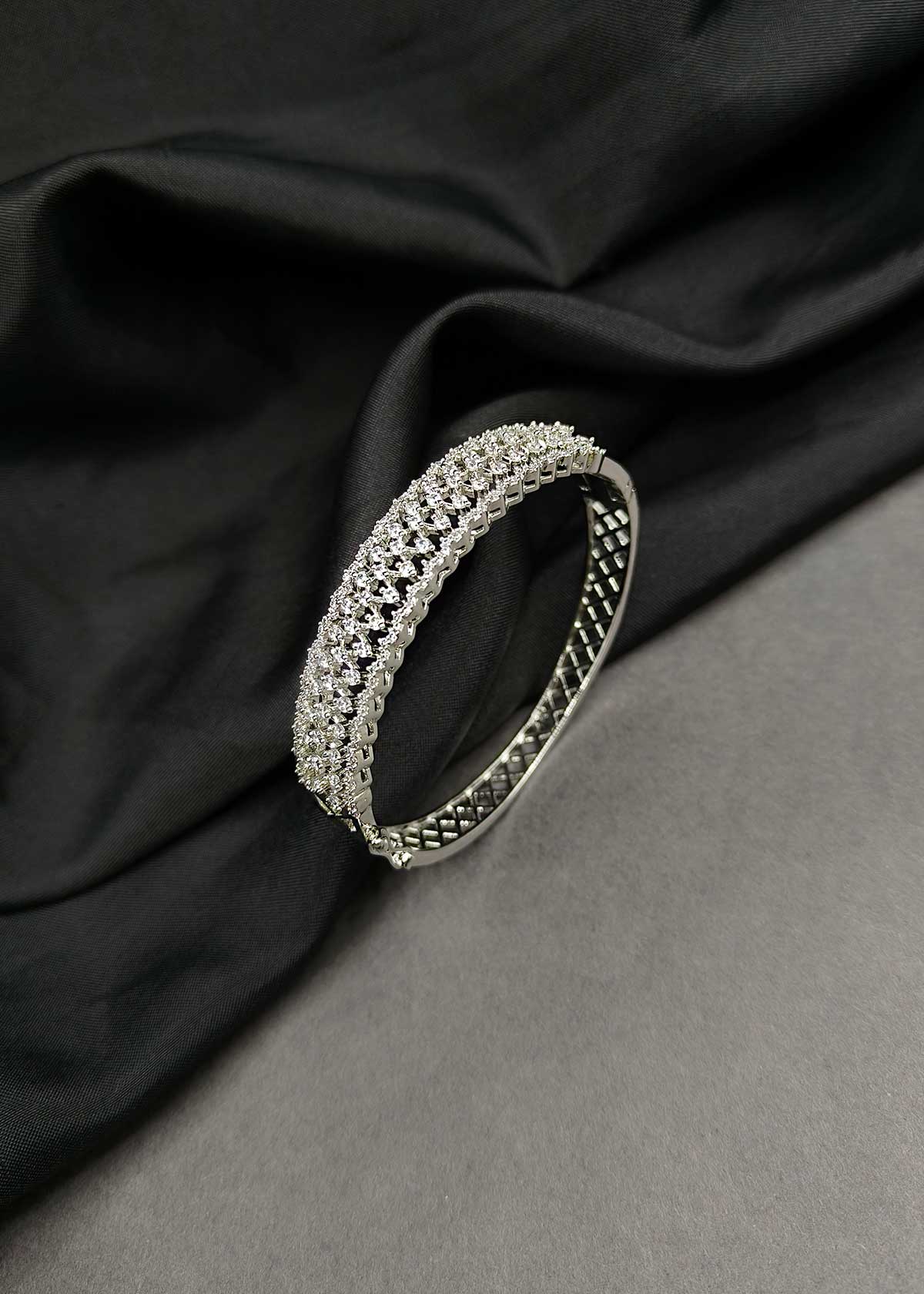 Premium Cubic Zircon Gold And Silver Plated Openable Kada Bracelet