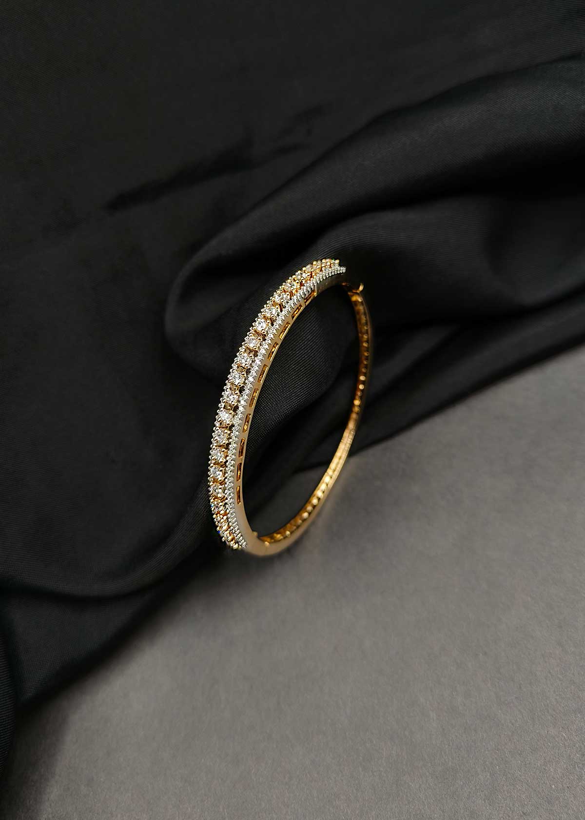 Elegant Double Row Cubic Zircon Gold And Silver Plated Openable Kada Bracelet