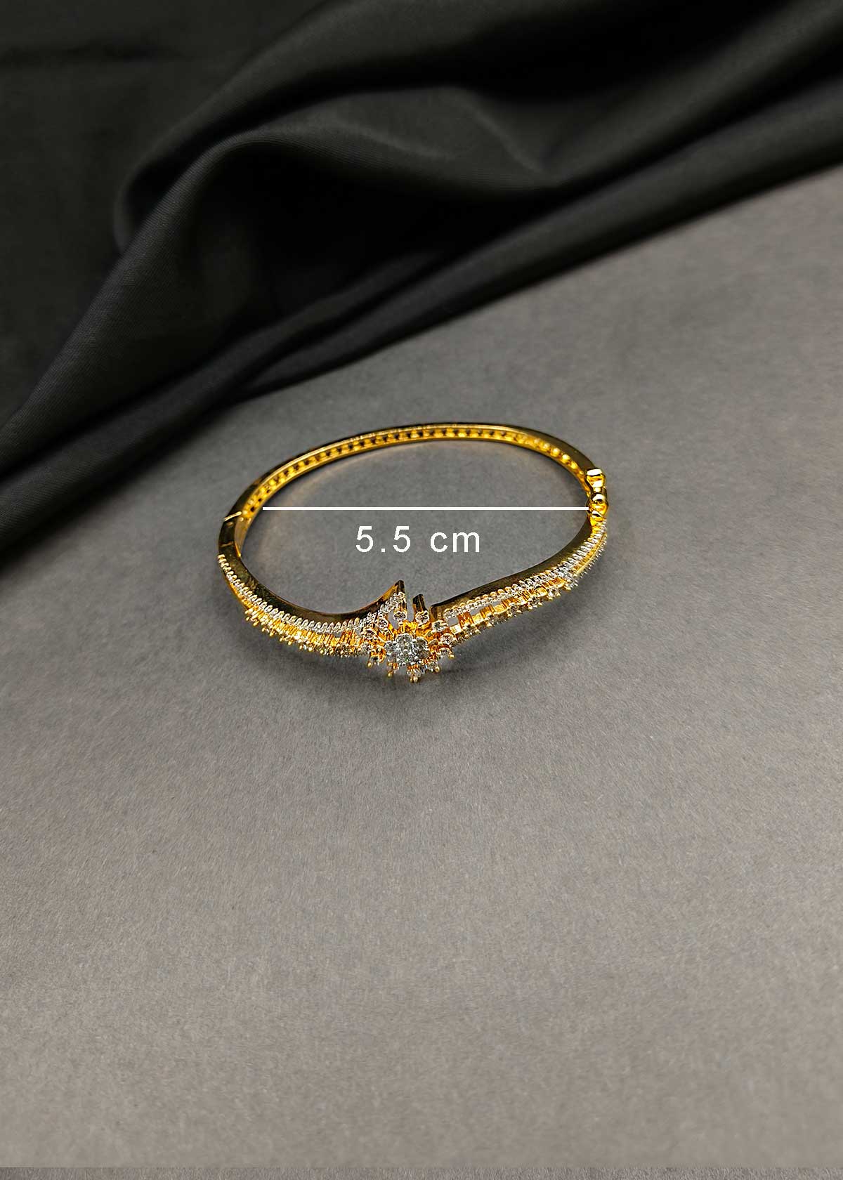 Beautiful Starburst Cubic Zircon Gold And Silver Plated Openable Kada Bracelet