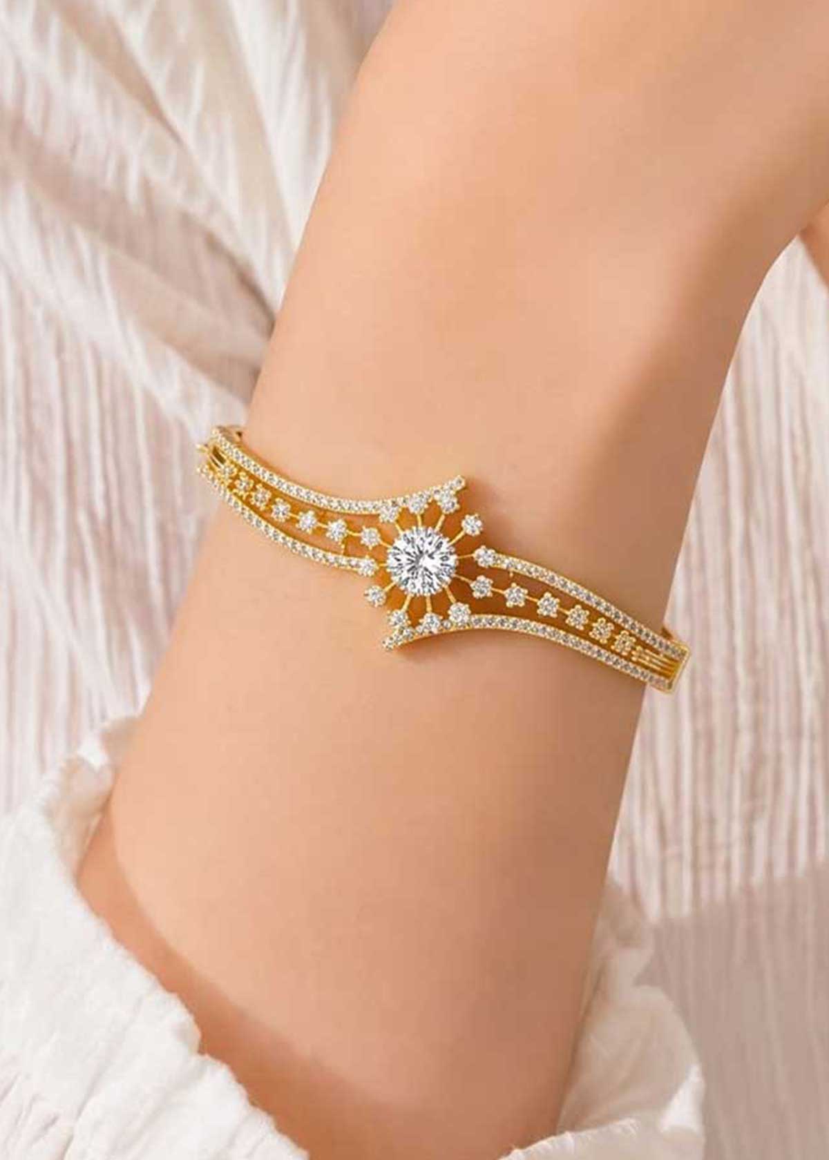 Beautiful Starburst Cubic Zircon Openable Kada Bracelet For Women