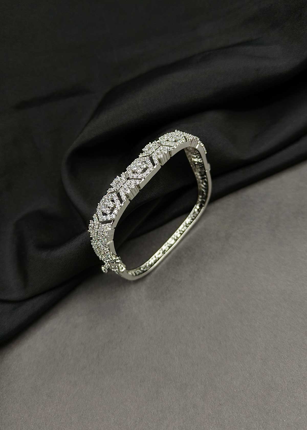 Statement Geometric Cubic Zircon Gold And Silver Plated Openable Kada Bracelet