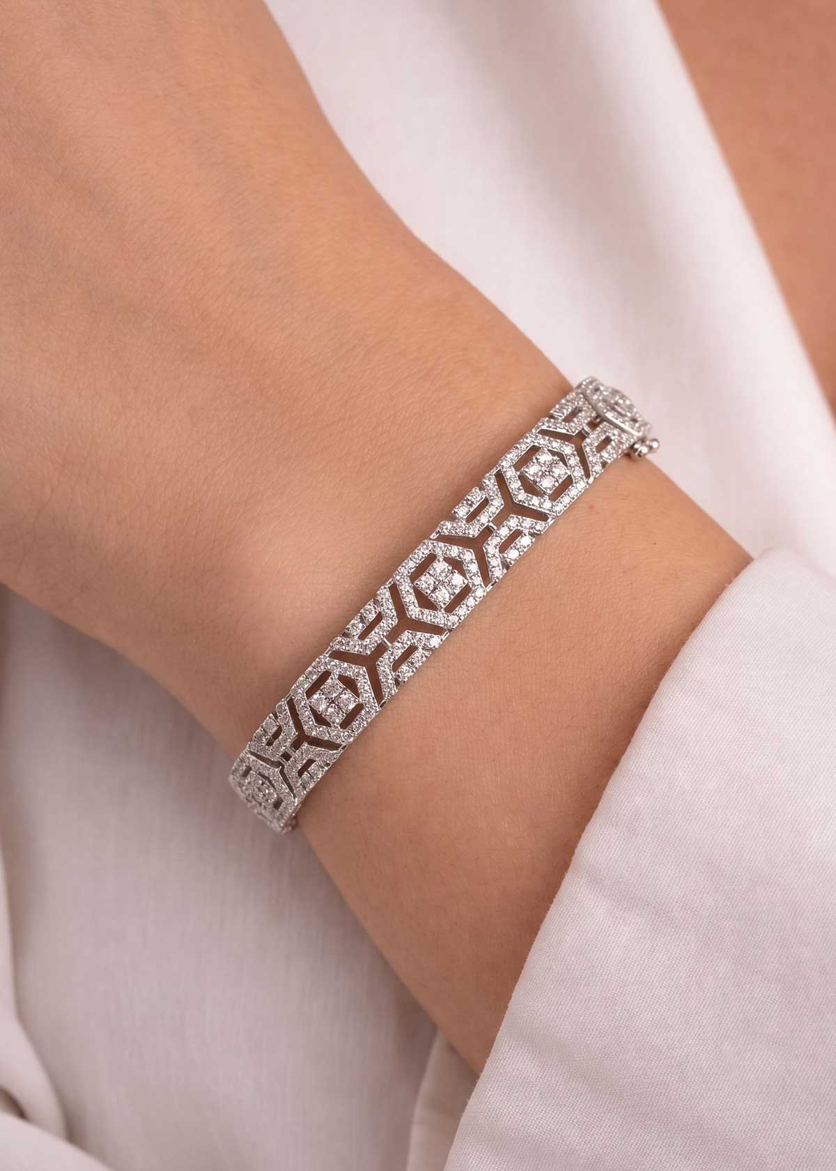 Statement Geometric Cubic Zircon Gold And Silver Plated Openable Kada Bracelet