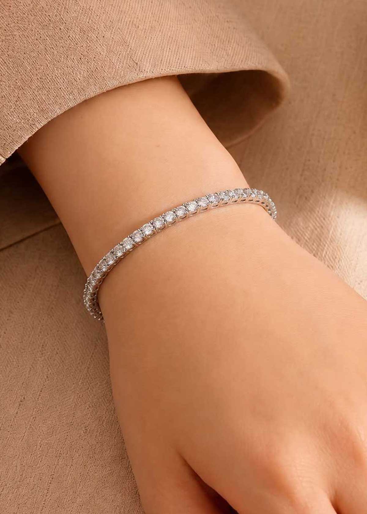 Elegant Single Row Tennis Cubic Zircon Gold And Silver Plated Openable Kada Bracelet