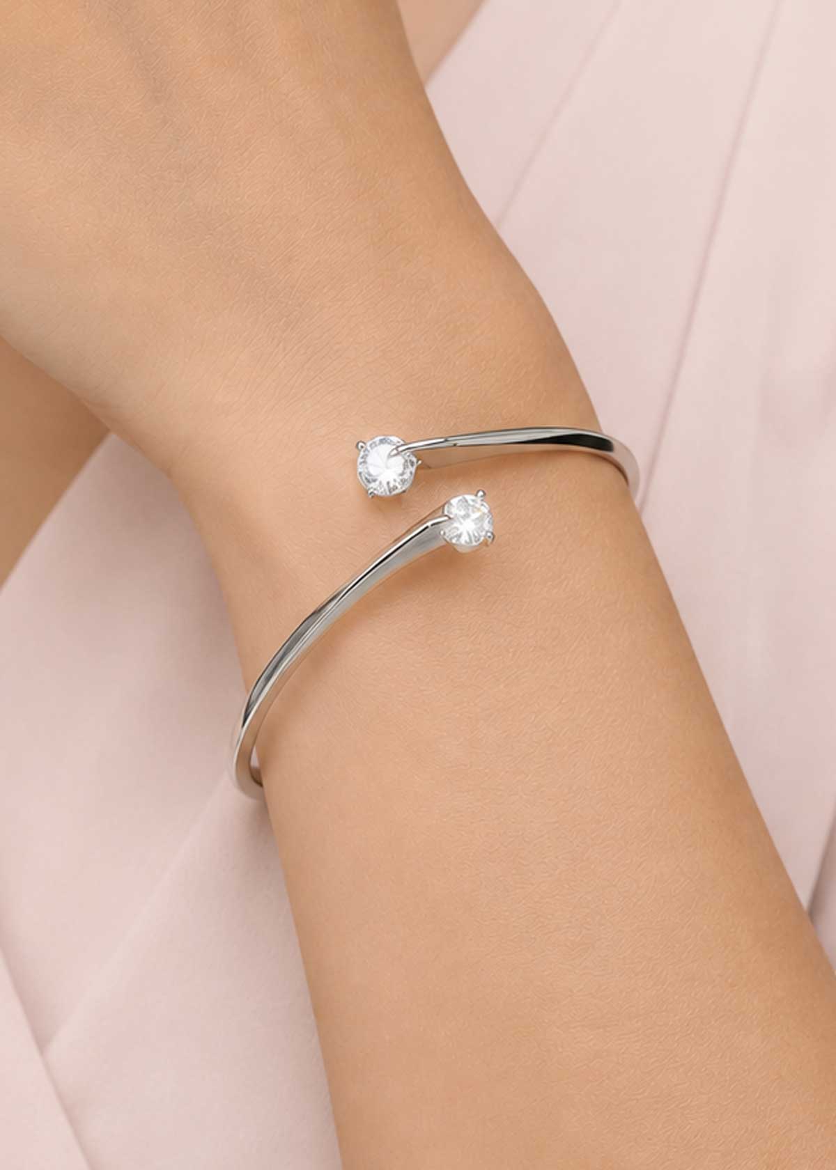 Twin Stone Bypass Cubic Zircon Three Tone Openable Kada Bracelet