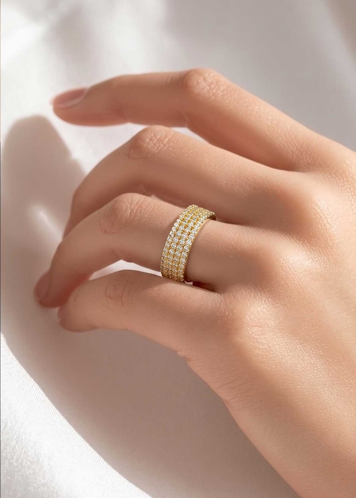 Dazzling Multi Row Pave Cubic Zircon Gold And Silver Plated Adjustable Finger Ring For Women