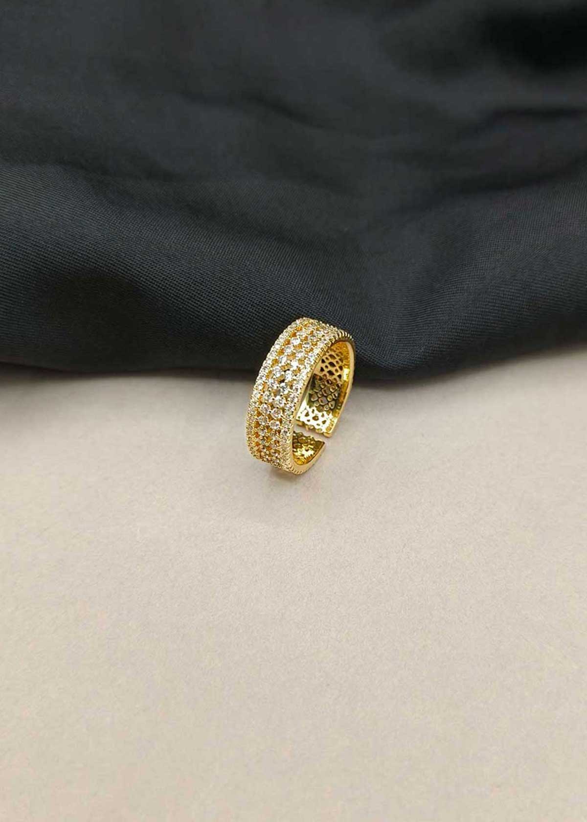 Dazzling Multi Row Pave Cubic Zircon Gold And Silver Plated Adjustable Finger Ring For Women