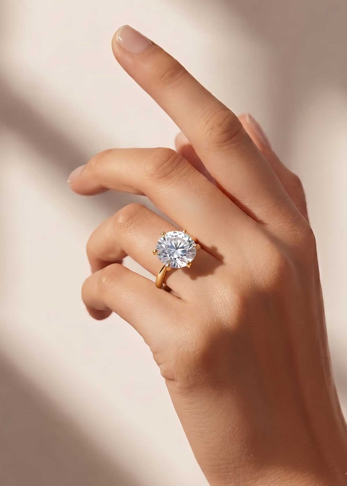 Classic Large Solitaire Diamond Gold Plated Adjustable Finger Ring For Women