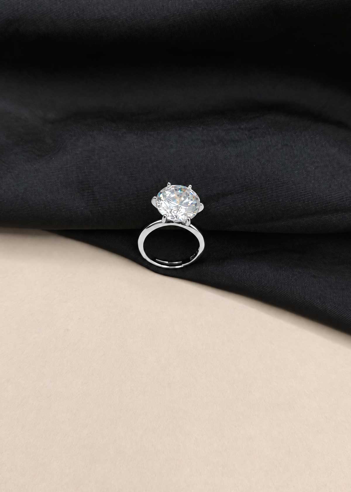 Classic Large Solitaire Diamond Adjustable Finger Ring For Women