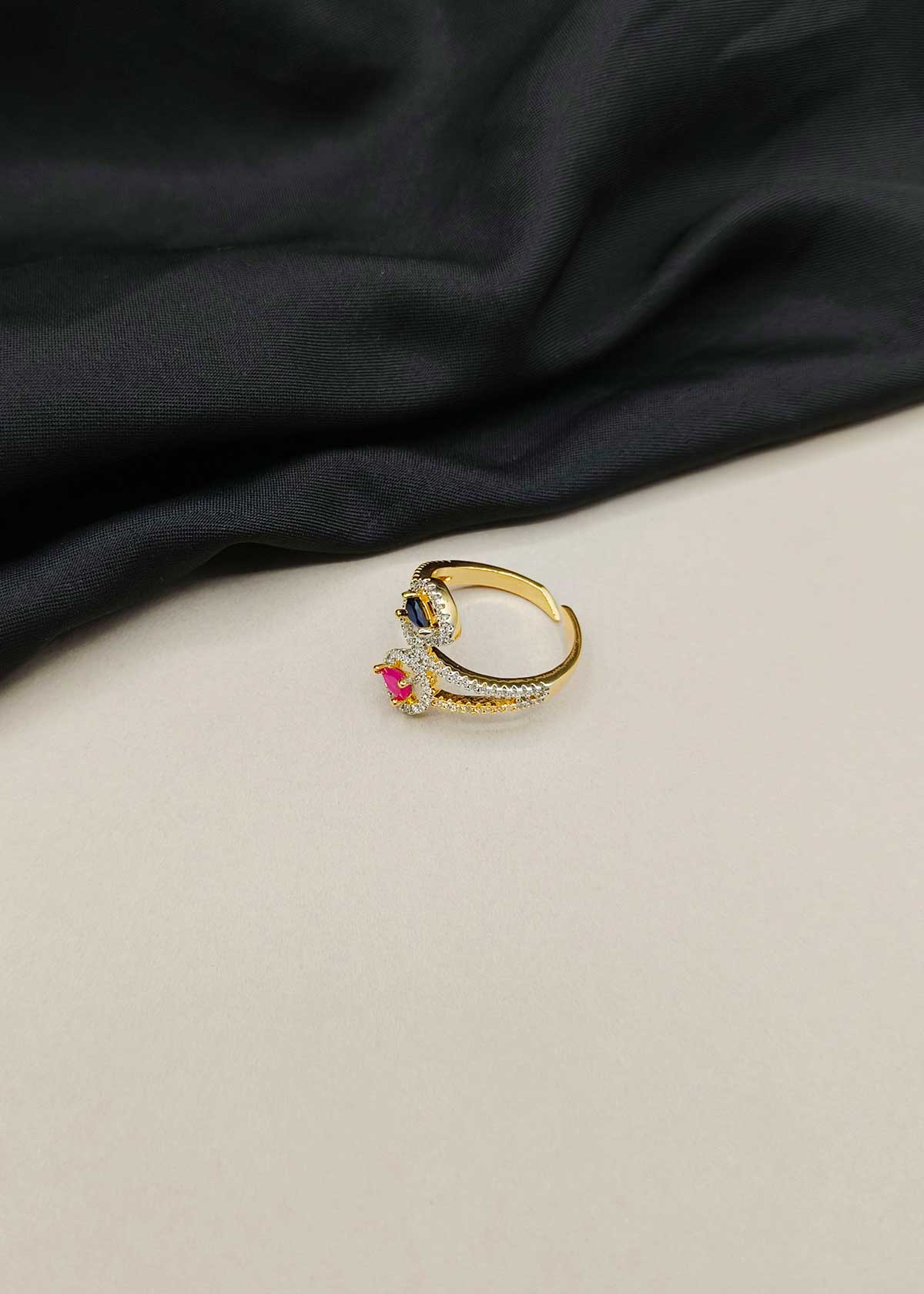 Gold & Silver Plated Cubic Zircon & Multi-Gemstone Adjustable Finger Ring For Women