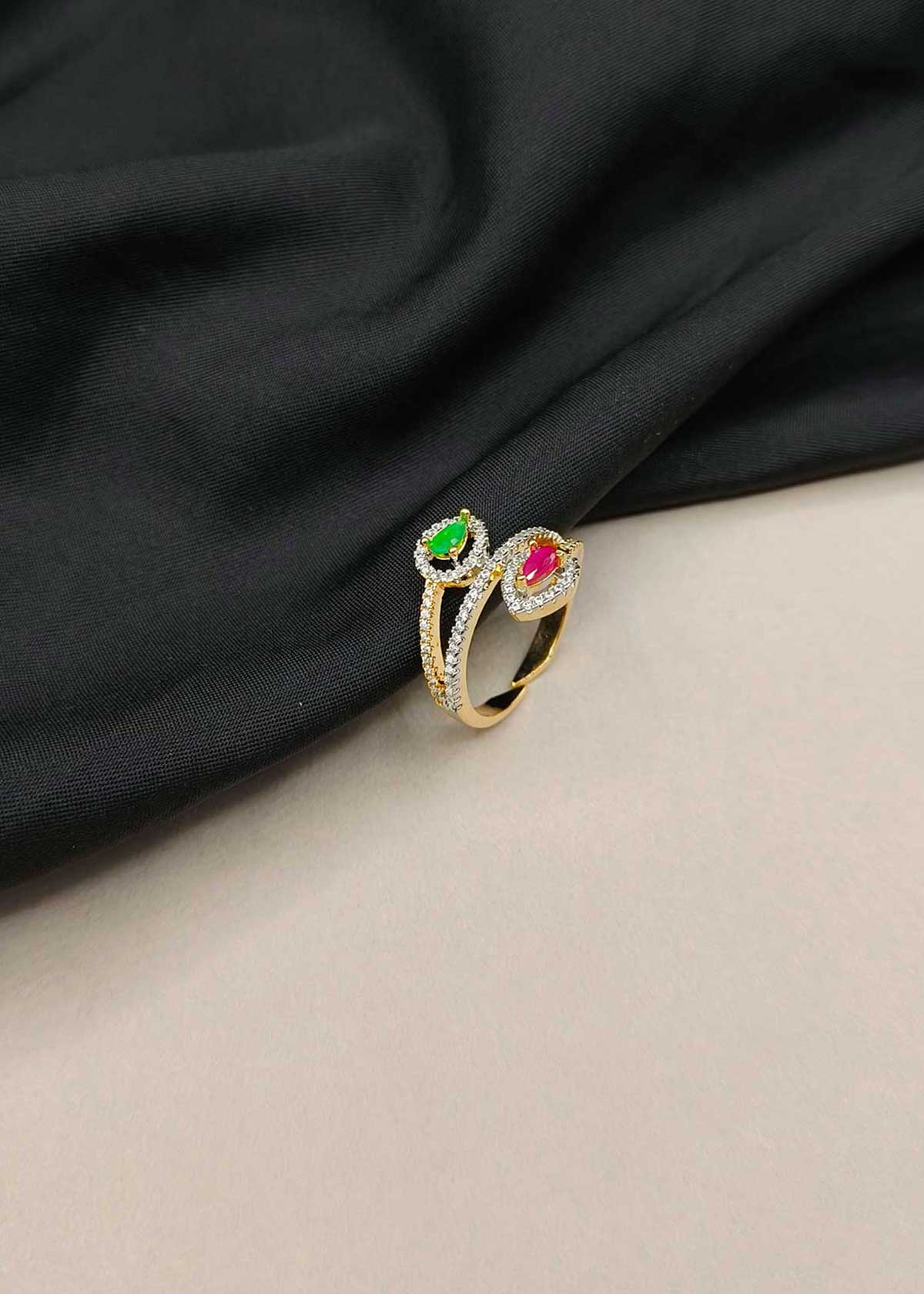 Gold & Silver Plated Cubic Zircon & Multi-Gemstone Adjustable Finger Ring For Women
