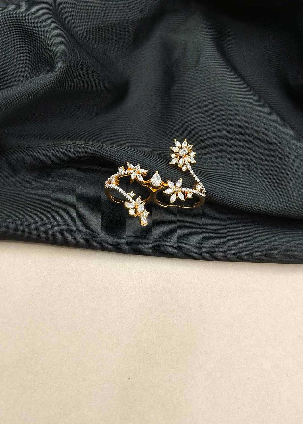 Elegant Marquise & Pave Cubic Zircon Two Tone Two-Finger Adjustable Ring For Women