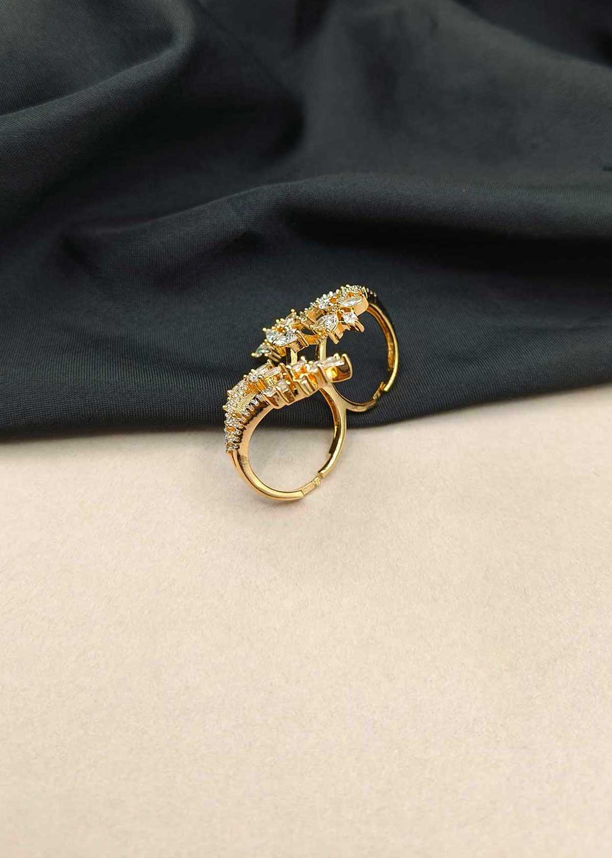 Elegant Marquise & Pave Cubic Zircon Two Tone Two-Finger Adjustable Ring For Women