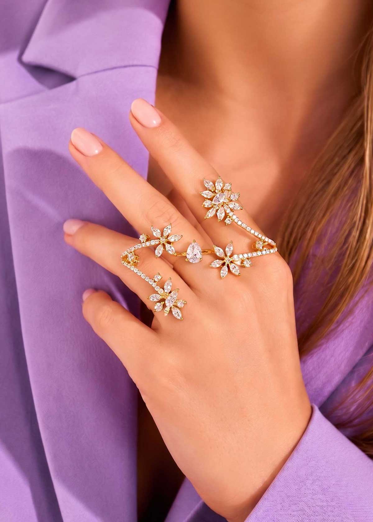 Elegant Marquise & Pave Cubic Zircon Two Tone Two-Finger Adjustable Ring For Women