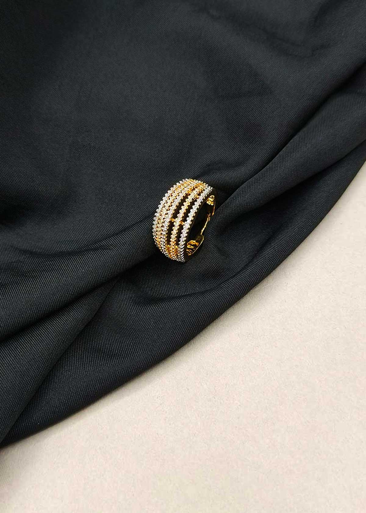 Radiant Multi-Band Cubic Zircon Gold And Silver Plated Adjustable Ring For Women