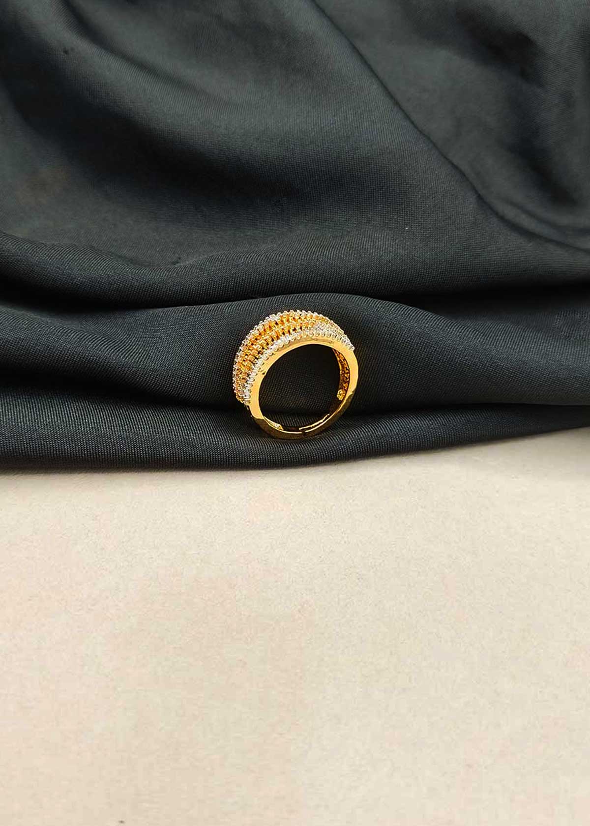 Radiant Multi-Band Cubic Zircon Gold And Silver Plated Adjustable Ring For Women