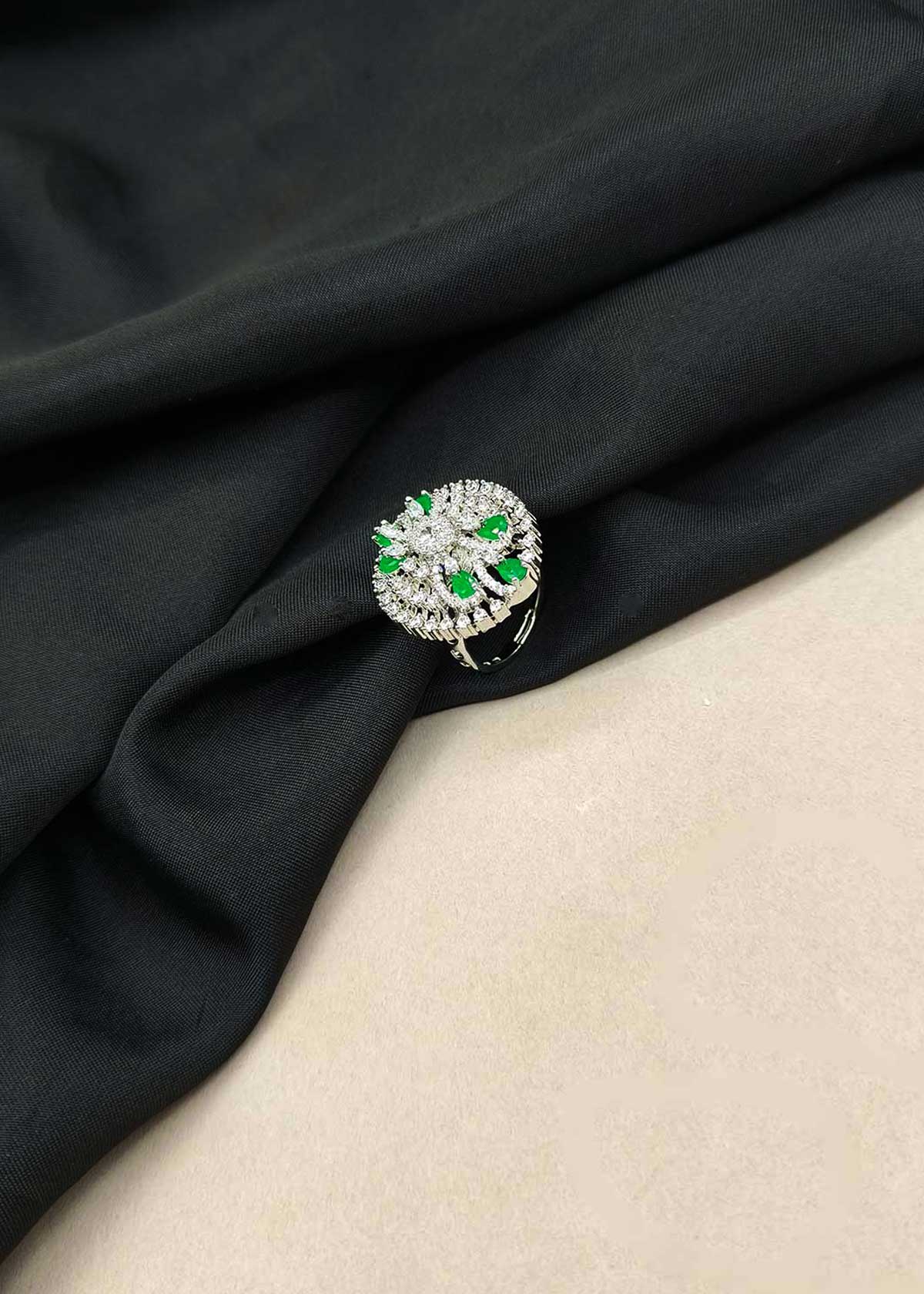 Fabulous Floral Cluster Marquise Cubic Zircon & Colorfulstone Dual Tone Adjustable Ring For Women