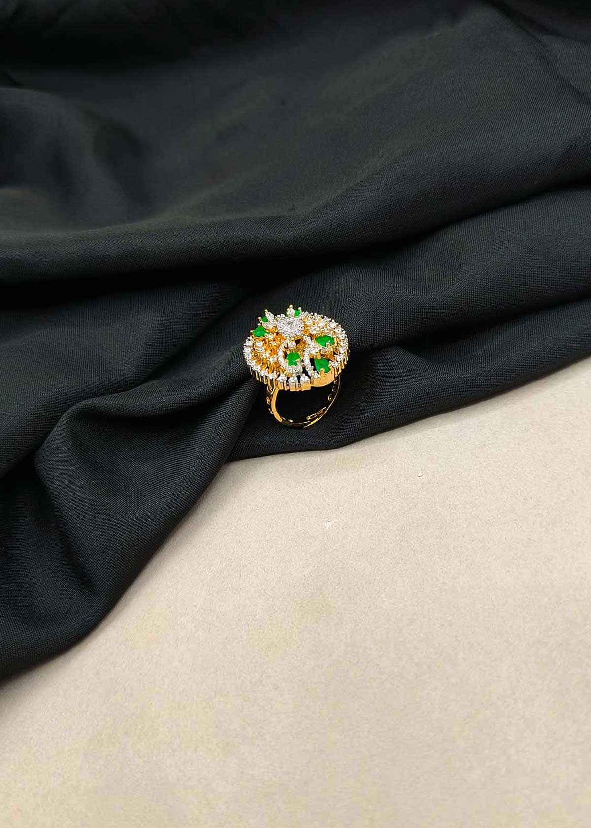 Fabulous Floral Cluster Marquise Cubic Zircon & Colorfulstone Dual Tone Adjustable Ring For Women