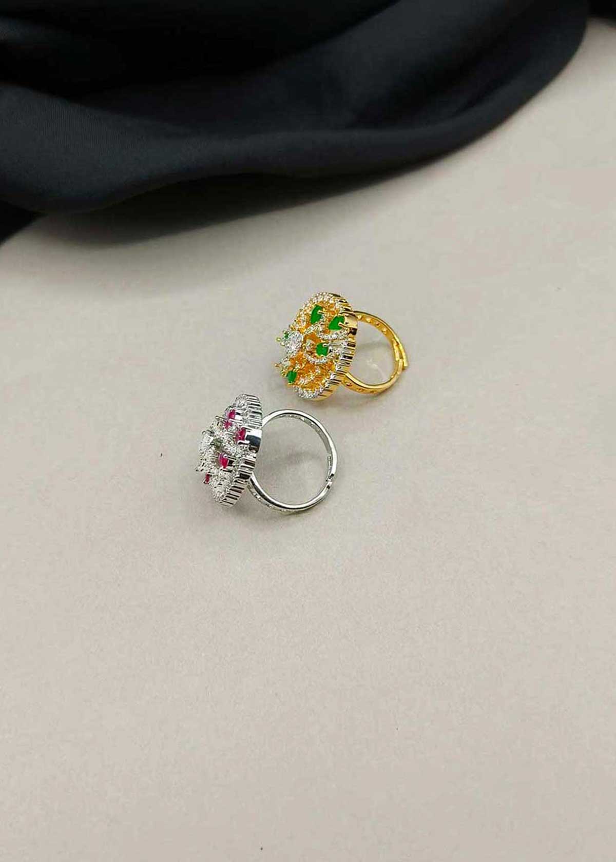 Fabulous Floral Cluster Marquise Cubic Zircon & Colorfulstone Dual Tone Adjustable Ring For Women