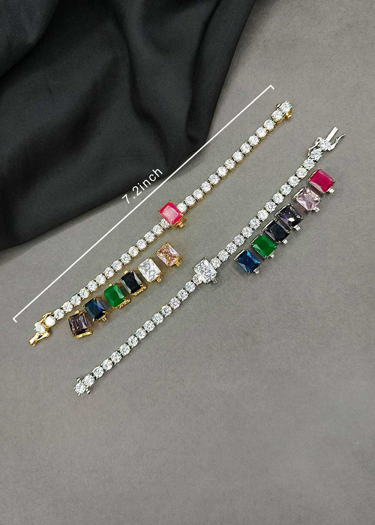 Interchangeable Multi-Gemstone And Cubic Zircon Gold And Silver Plated Loose Tennis Bracelet For Women