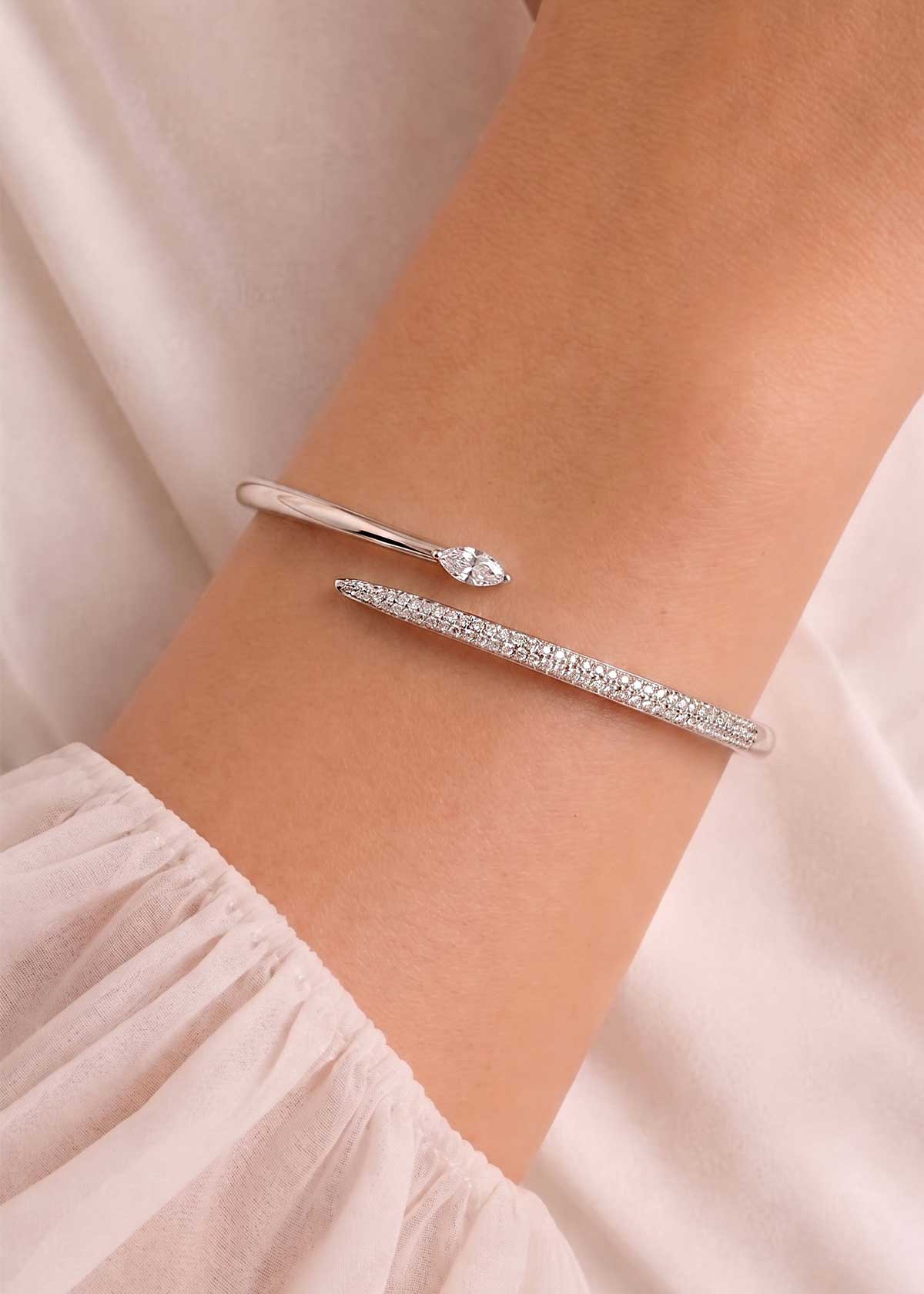 Chic Wrap-Around Marquise And Pave Cubic Zircon Gold And Silver Plated Delicate Openable Kada Bracelet For Women