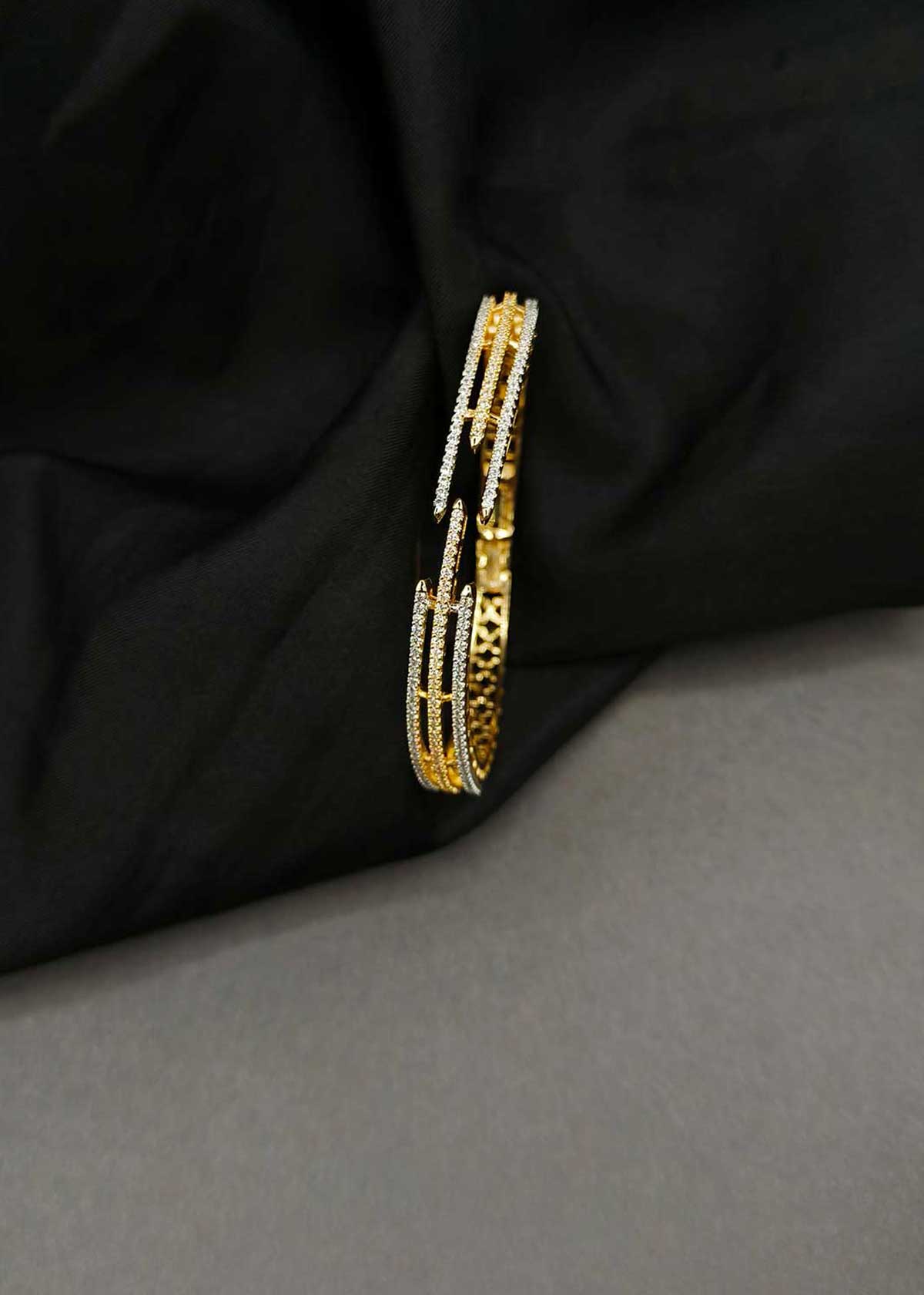 Dazzling Multi-Row Pave Cubic Zircon Gold And Silver Plated Openable Kada Bracelet For Women
