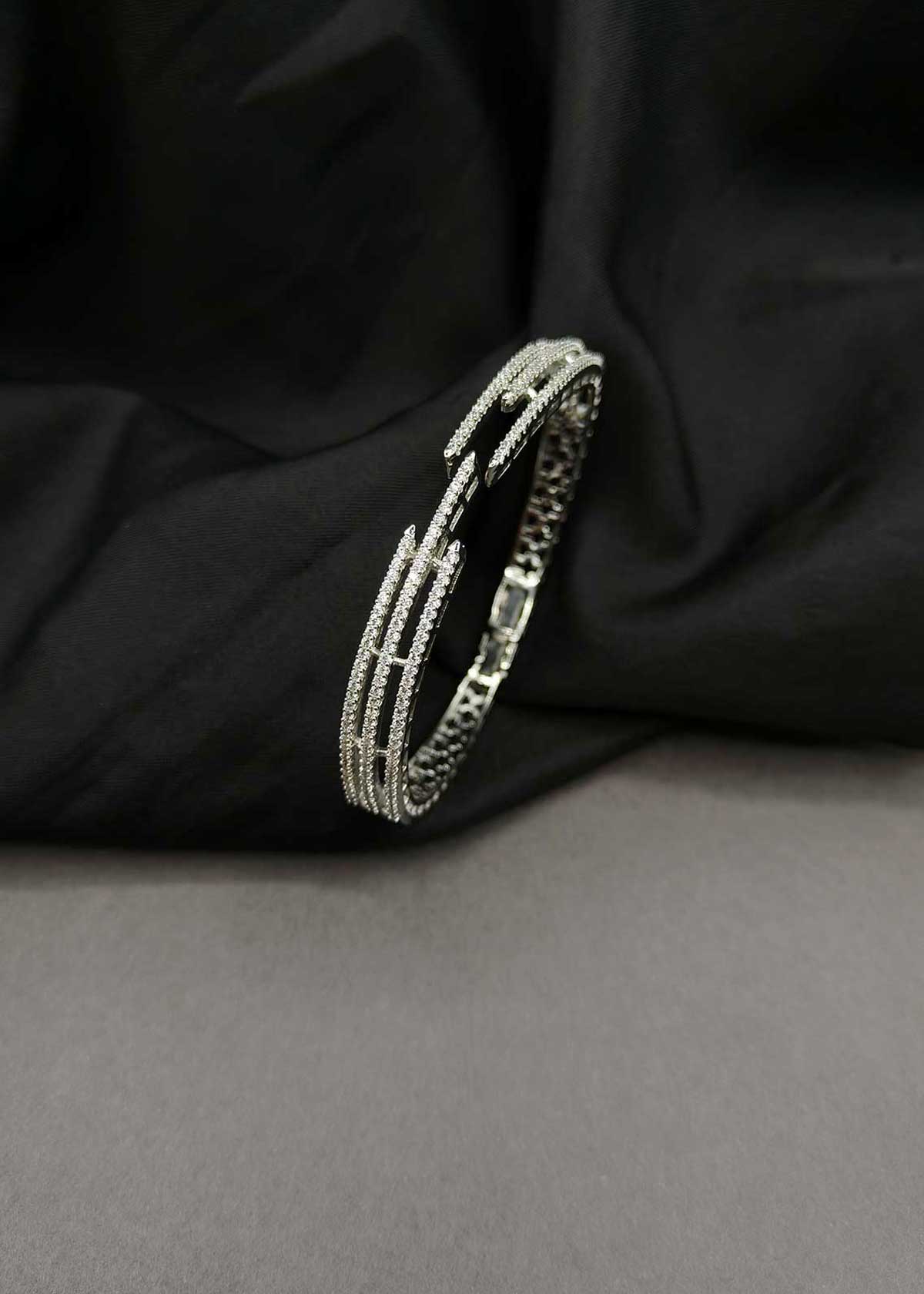 Dazzling Multi-Row Pave Cubic Zircon Gold And Silver Plated Openable Kada Bracelet For Women