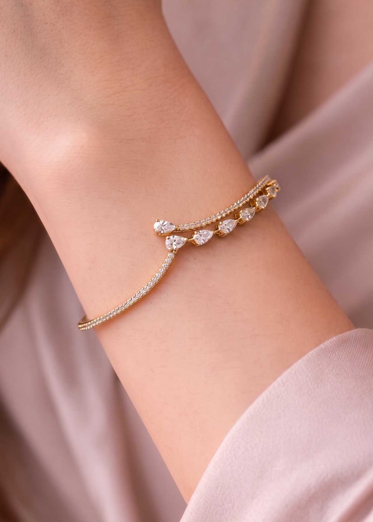 Magnificent Cubic Zircon & Baguette Diamond Delicate Openable Kada Bracelet For Women