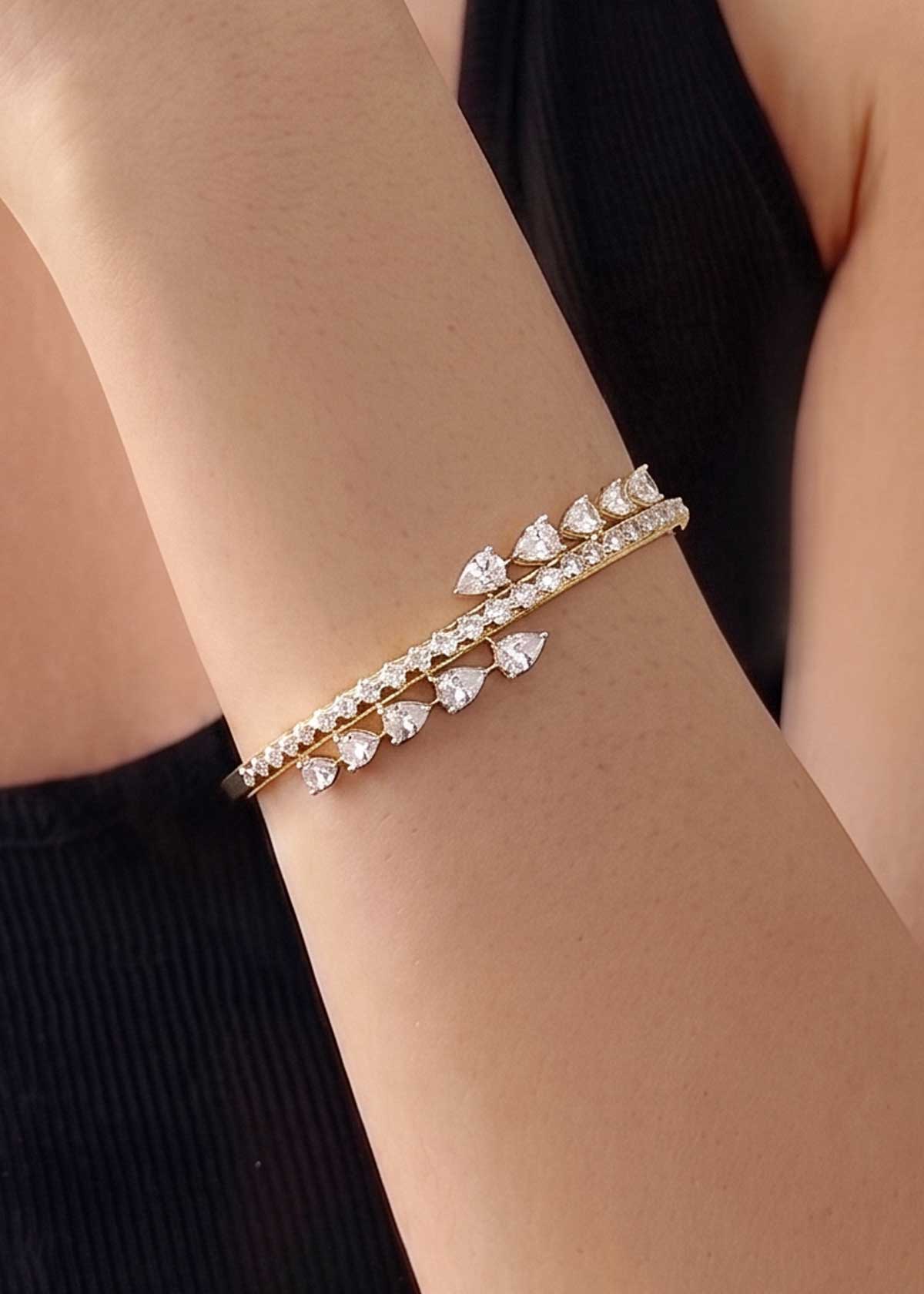 Radiant Two Tone Cubic Zircon Double-Row Delicate Openable Kada Bracelet