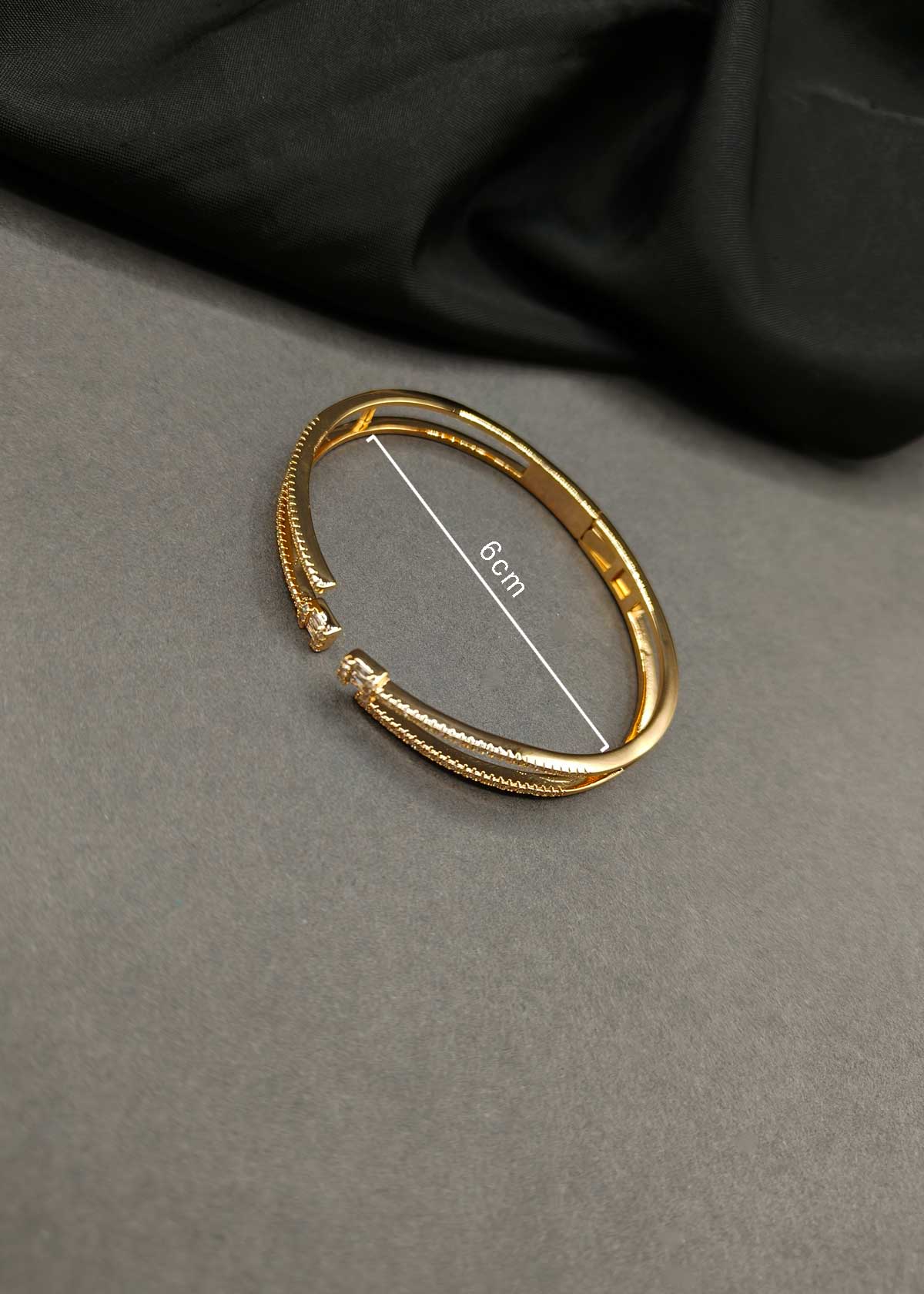 Geometric Cubic Zircon & Baguette Diamond Openable Kada Bracelet For Women