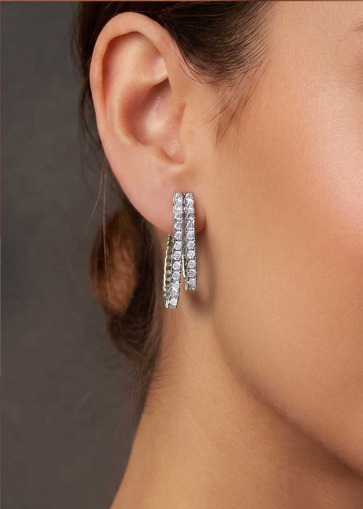 Gorgeous Double-Row Cubic Zircon Bali Earrings For Women