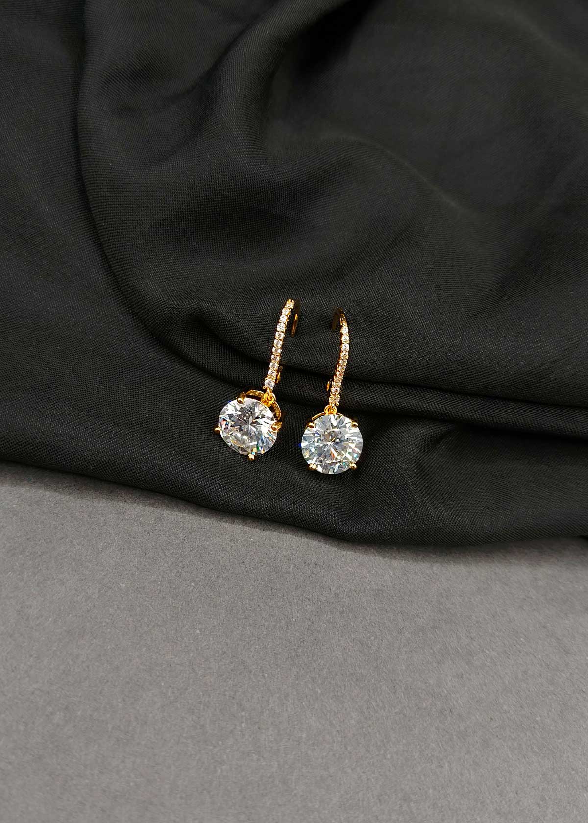 Brilliant Gold-Plated Solitaire Drop Cubic Zircon Bali Earrings For Women