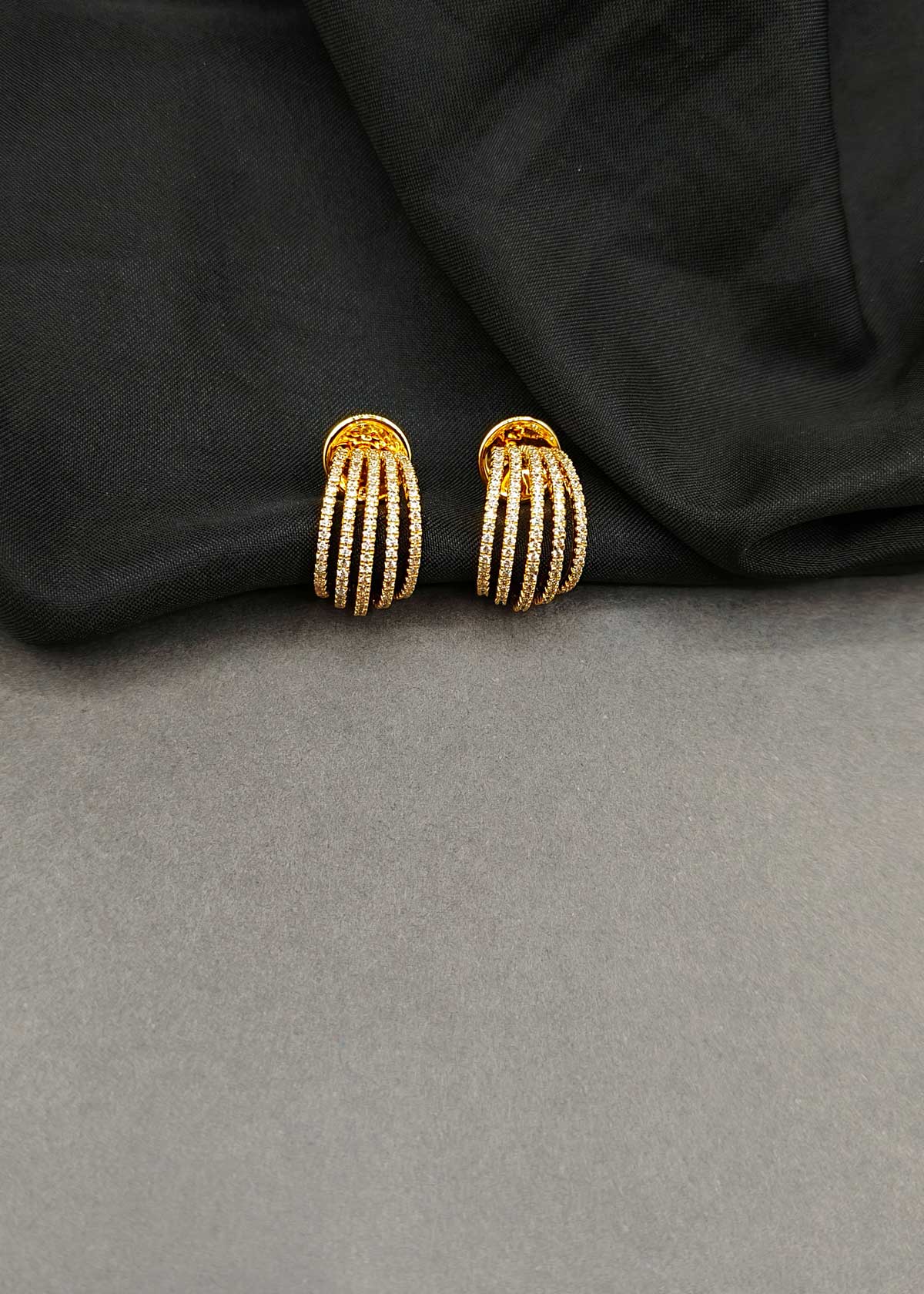 Sparkling Tri-Color 4-Line Pave Cubic Zircon Bali Earrings For Women