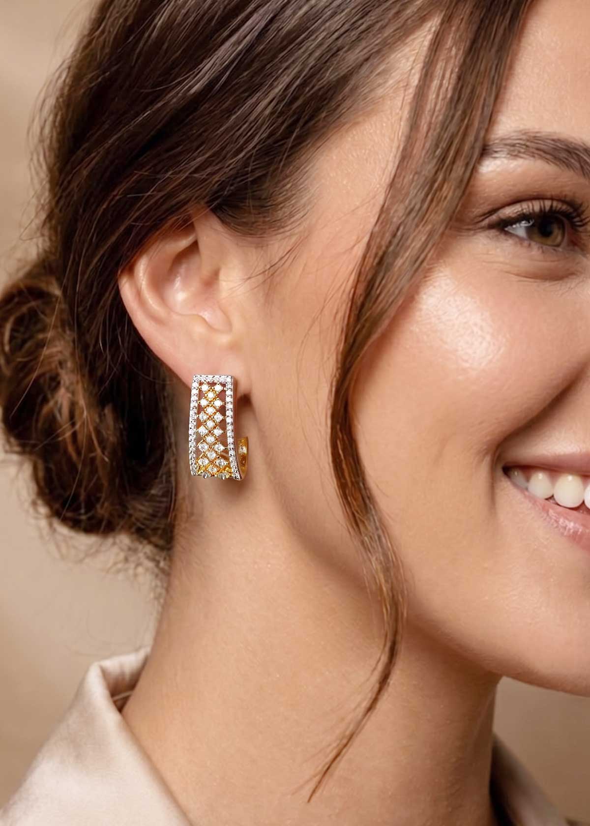 Wide Lattice Pattern Cubic Zircon Bali Earrings For Women