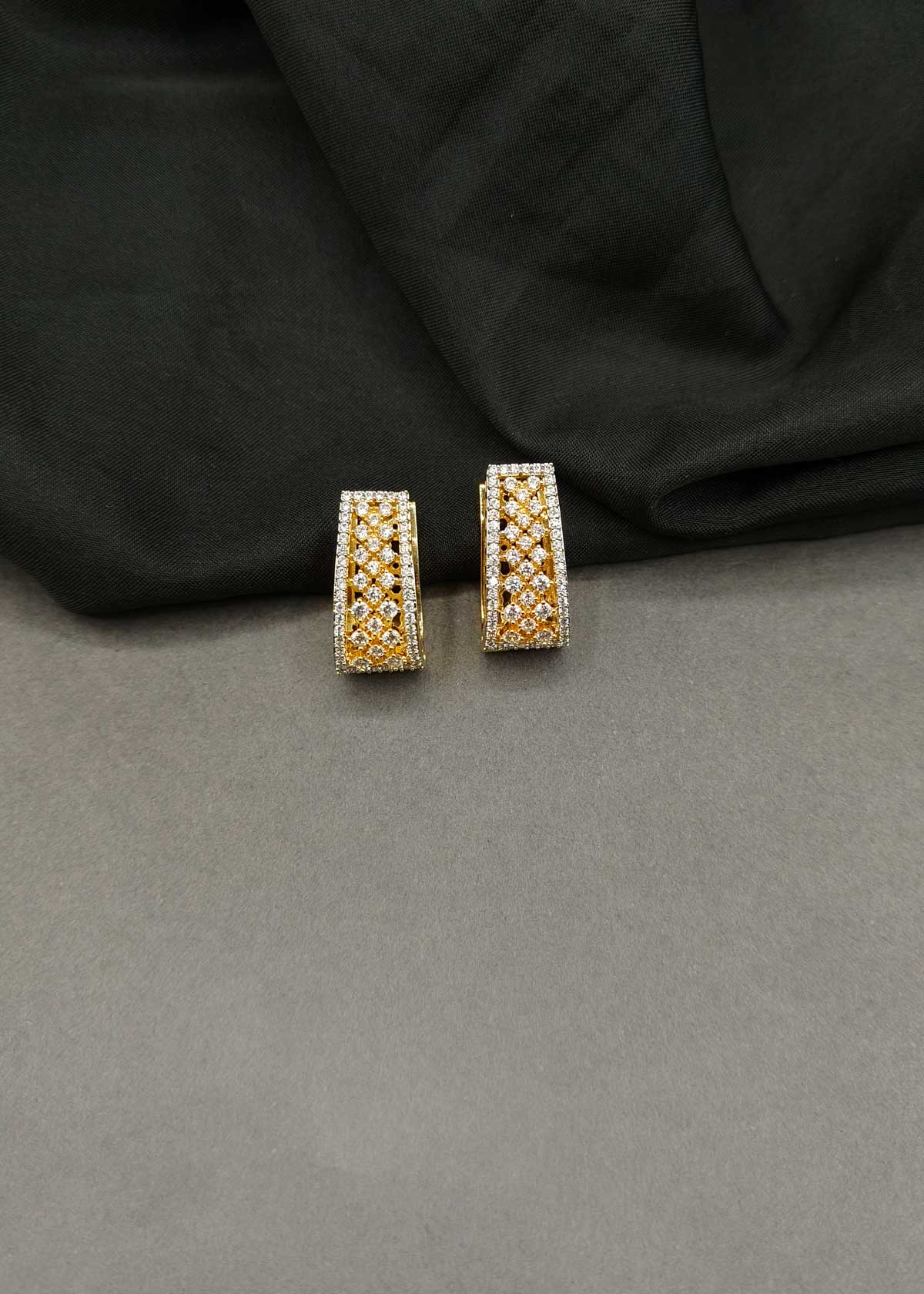 Wide Lattice Pattern Gold & Silver Plated Cubic Zircon Bali Earrings For Women