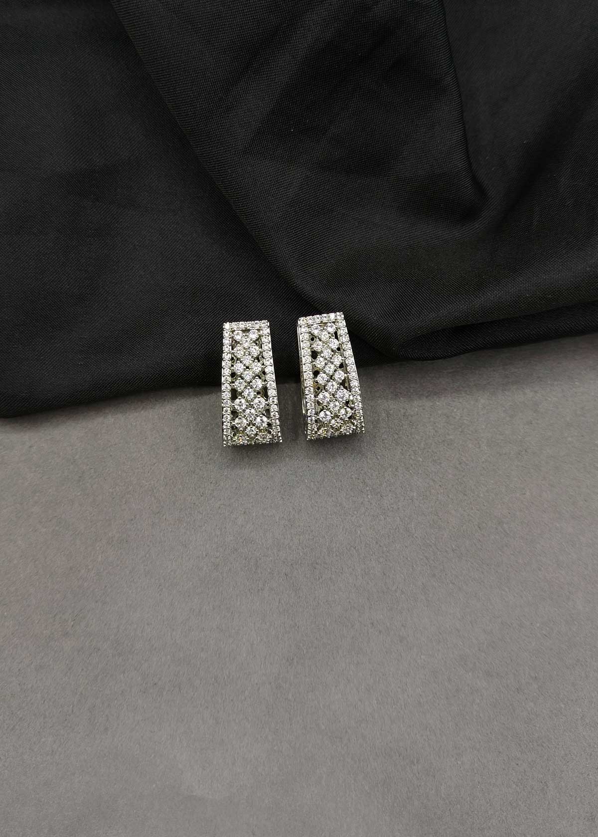 Wide Lattice Pattern Gold & Silver Plated Cubic Zircon Bali Earrings For Women
