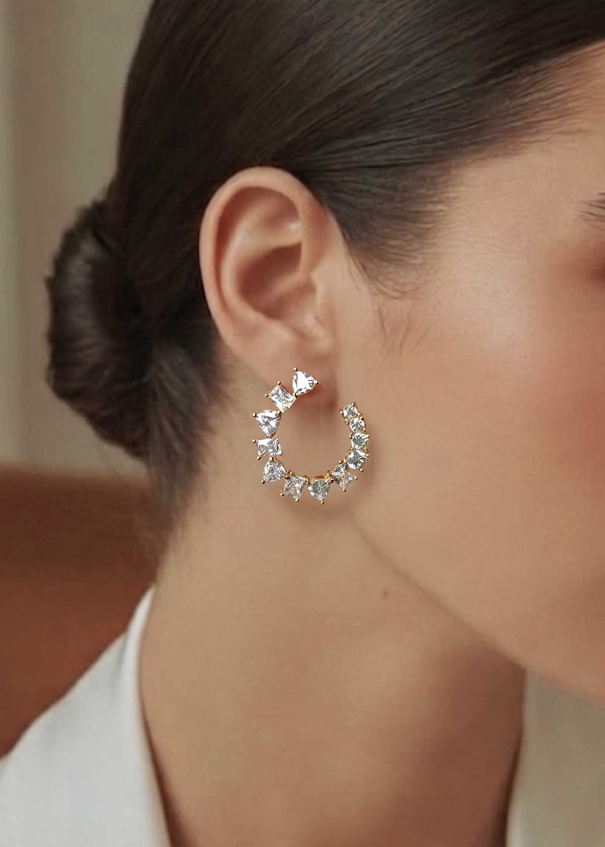 Geometric Open-Circle Gold & Silver Plated Cubic Zircon Stud Earrings For Women