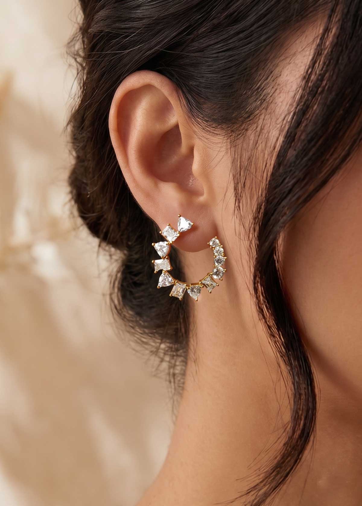 Geometric Open-Circle Cubic Zircon Stud Earrings For Women