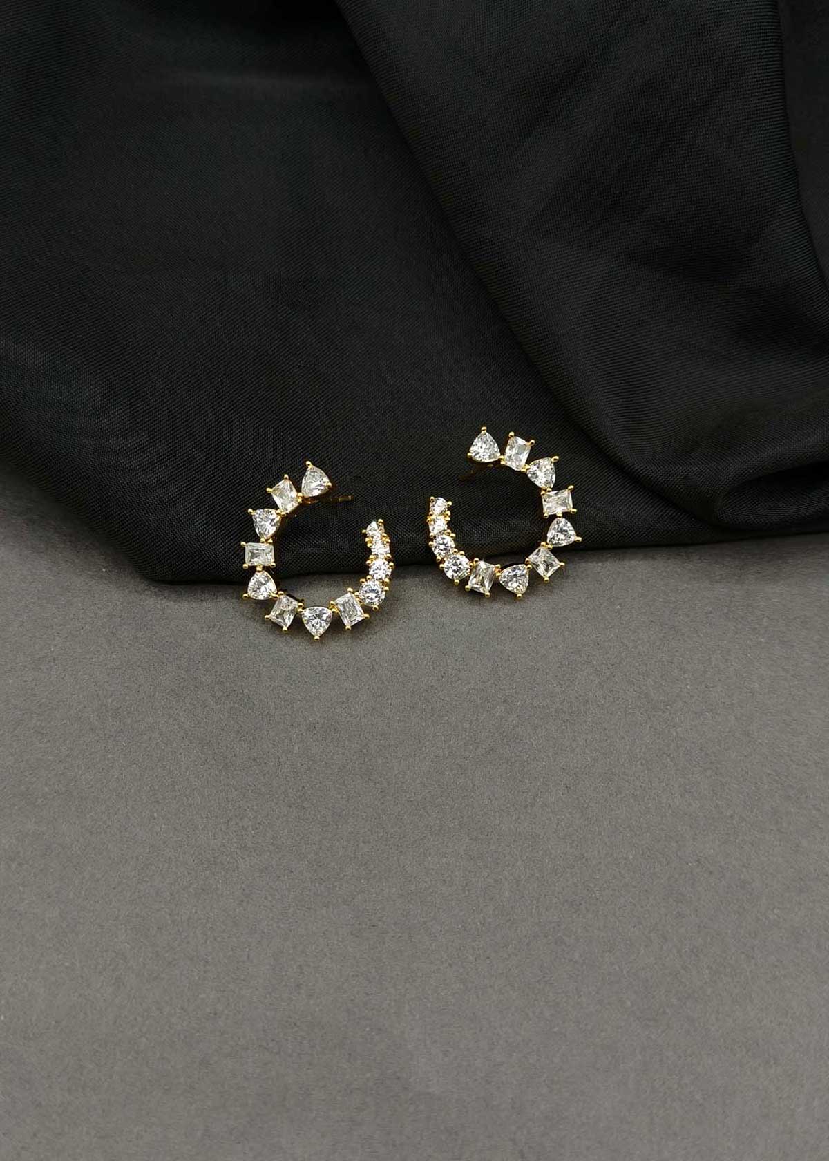 Geometric Open-Circle Gold & Silver Plated Cubic Zircon Stud Earrings For Women