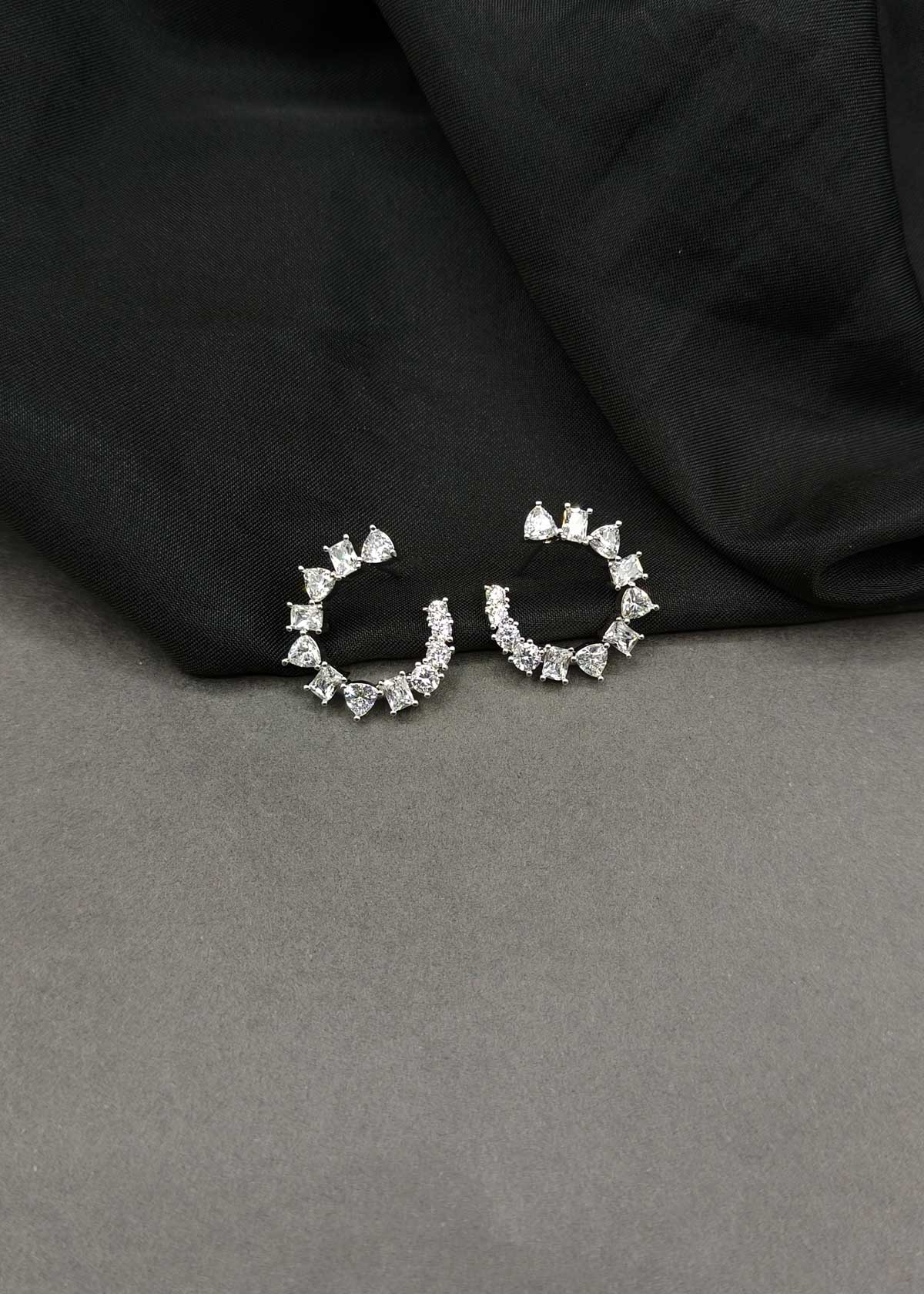 Geometric Open-Circle Gold & Silver Plated Cubic Zircon Stud Earrings For Women