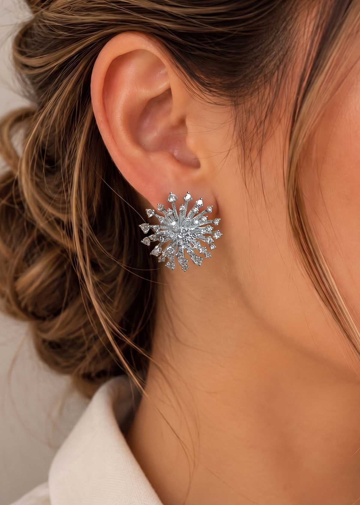 Stunning Starburst Cubic Zircon Two Tone Stud Earrings For Women
