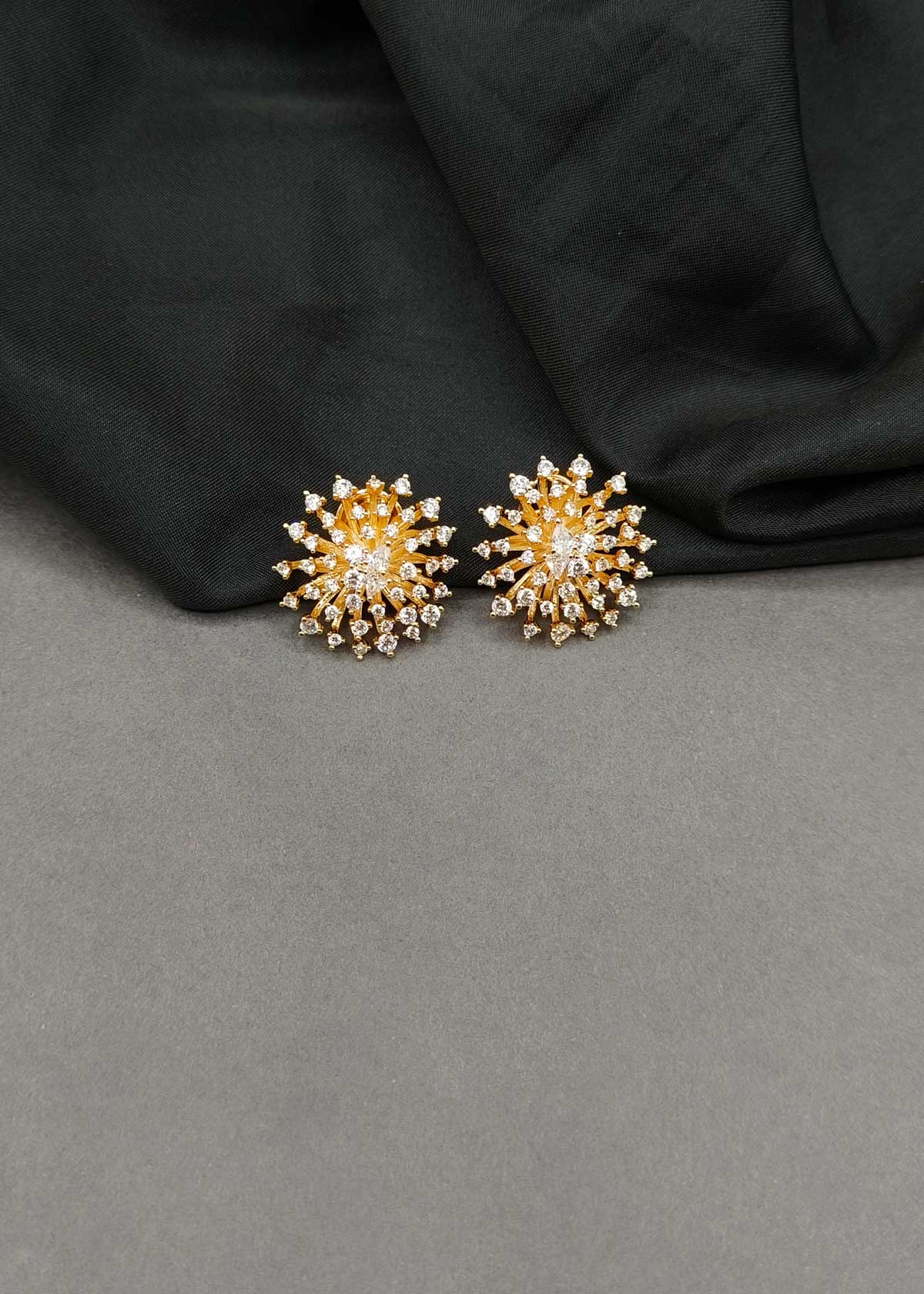 Stunning Starburst Cubic Zircon Two Tone Stud Earrings For Women