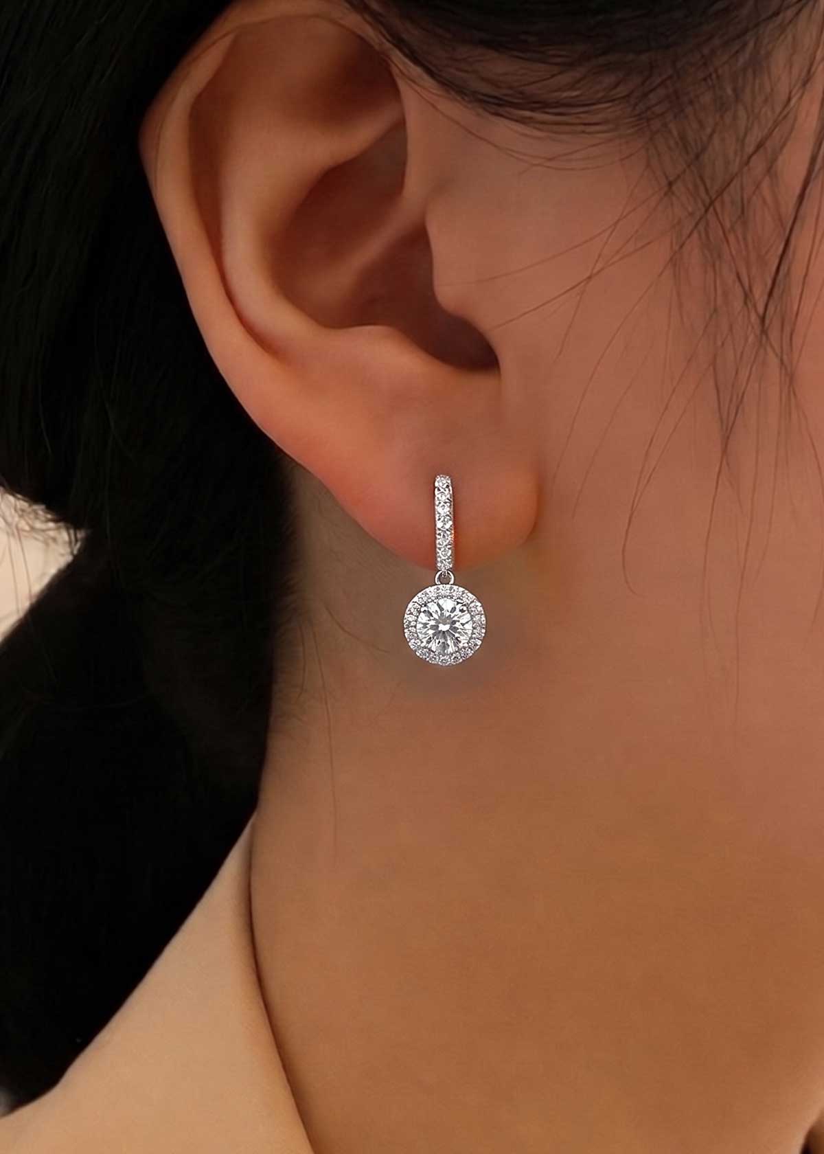 Elegant Round Halo Cubic Zircon Gold & Silver Plated Drop Stud Earrings For Women