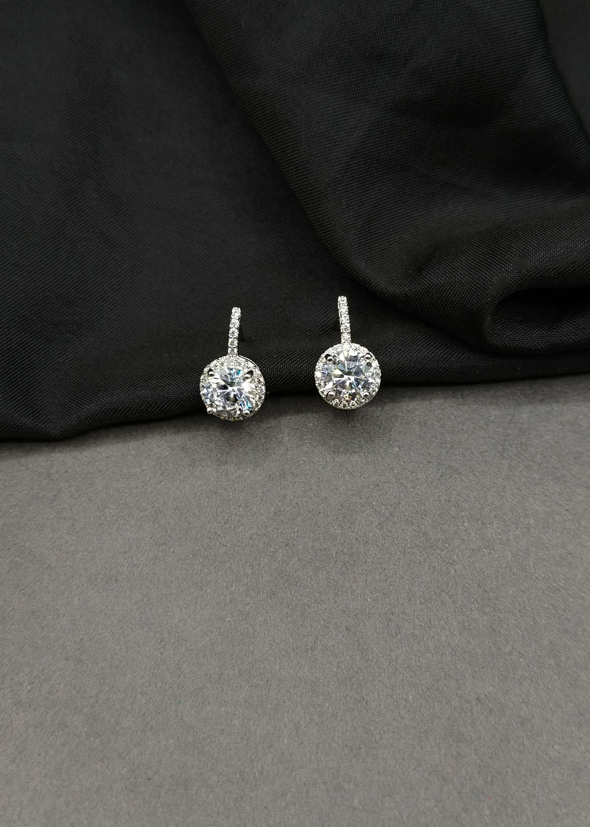 Elegant Round Halo Cubic Zircon Gold & Silver Plated Drop Stud Earrings For Women