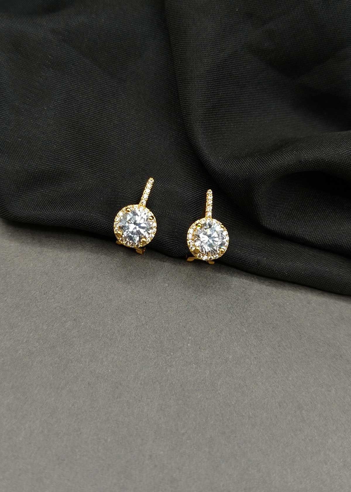 Elegant Round Halo Cubic Zircon Gold & Silver Plated Drop Stud Earrings For Women