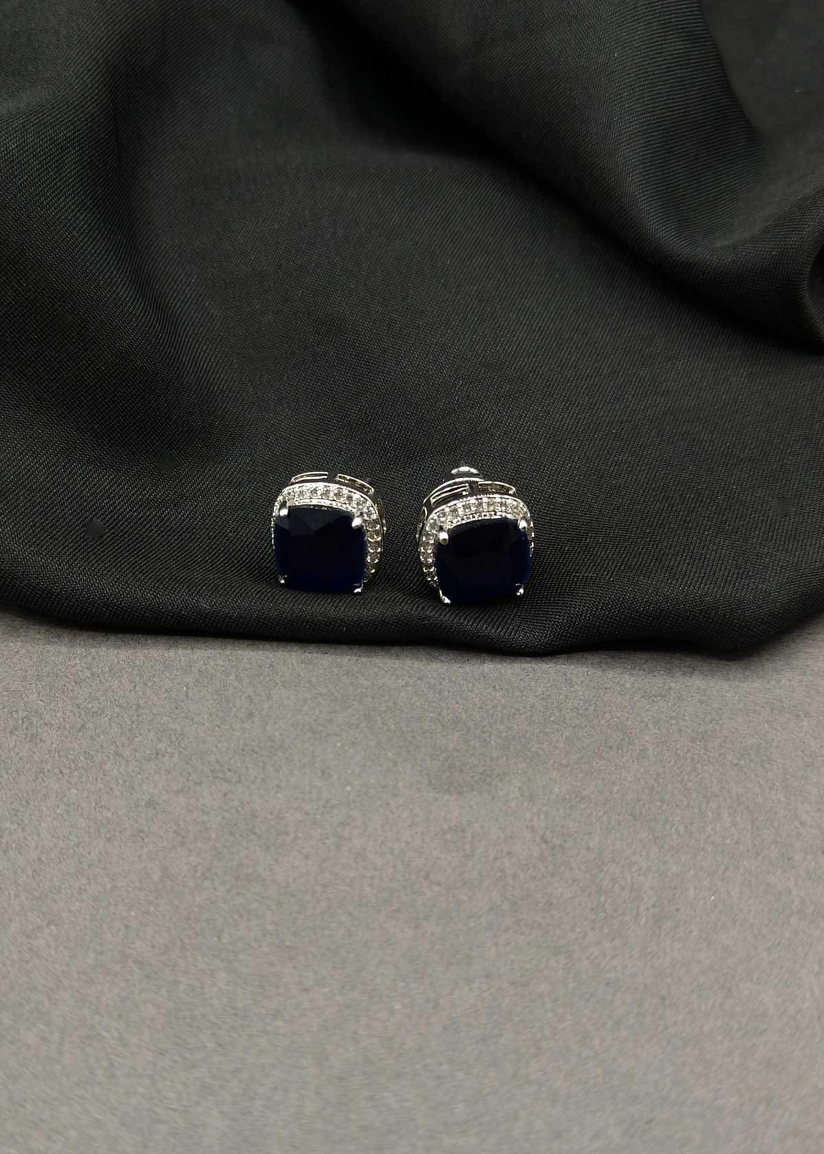 Colorful Square Gemstone & Cubic Zircon Two Tone Halo Stud Earrings For Women