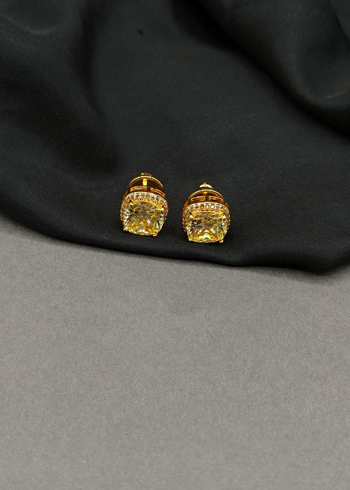Colorful Square Gemstone & Cubic Zircon Two Tone Halo Stud Earrings For Women