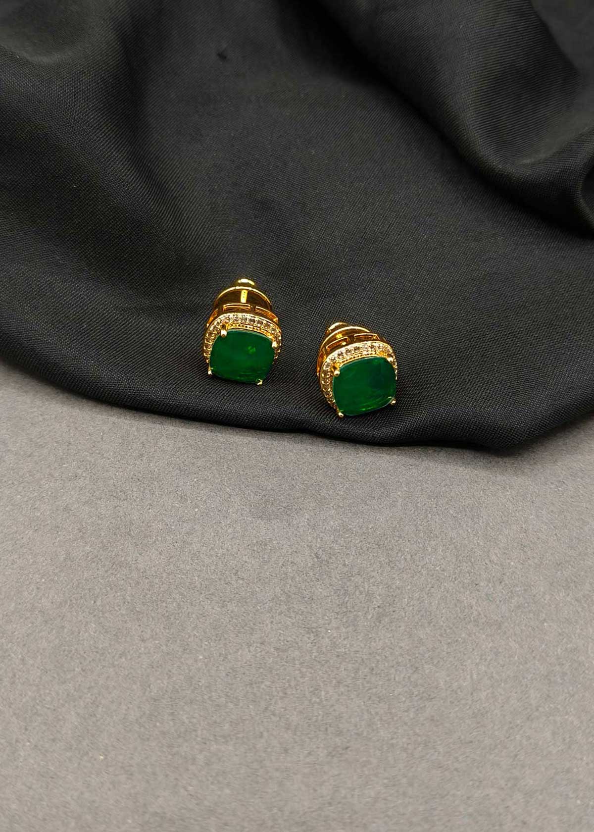 Colorful Square Gemstone & Cubic Zircon Two Tone Halo Stud Earrings For Women